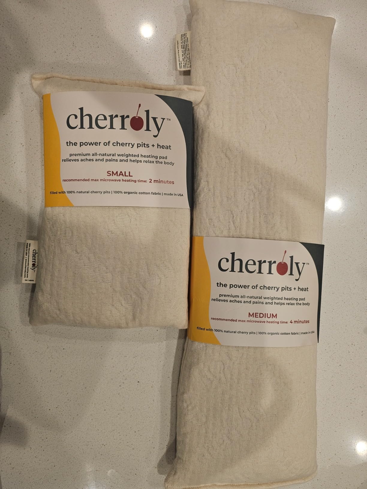 Natural Pain Relief Moist Heat Therapy, Cherry Pits in Organic Cotton, Microwavable Heating Pad/Cold Compress- Back, Neck, Muscles, Joints, Stomach, Menstrual Pains Aches Cramps - Small customer photo 1