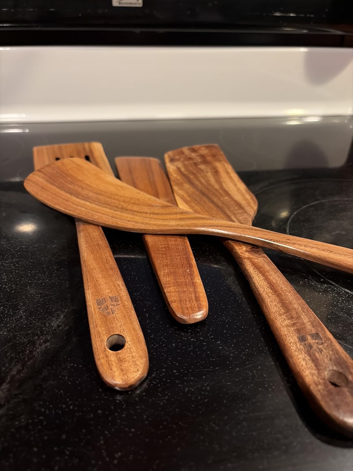Wooden Spatula for Cooking - Natural Teak Wood Spatula for Non Stick Frying Pan - Wooden Cooking Utensils Set of 4 Including Paddle, Turner, Slotted Spurtle and Wood Scraper - Long Ergonomic Handles customer photo 1