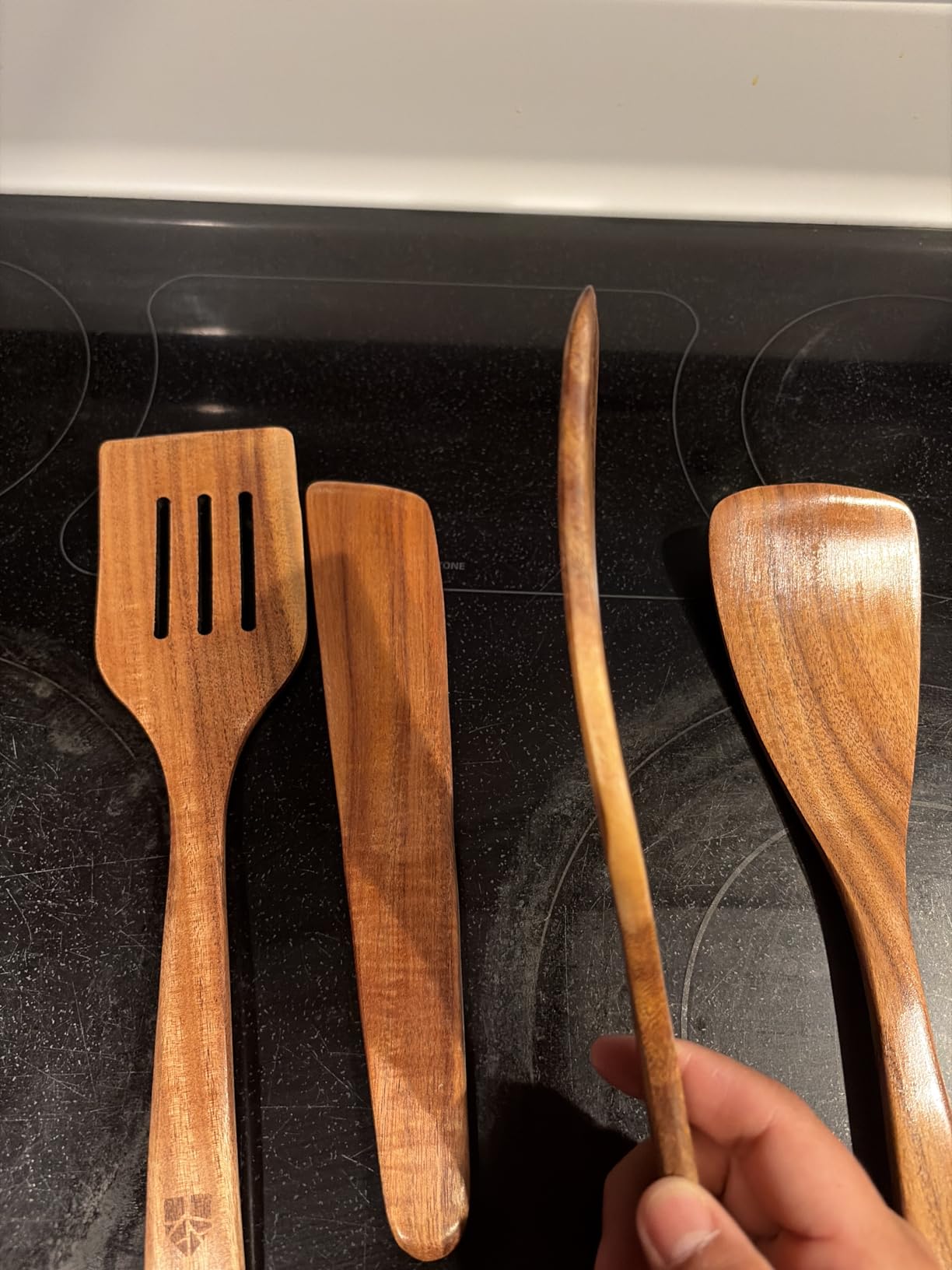 Wooden Spatula for Cooking - Natural Teak Wood Spatula for Non Stick Frying Pan - Wooden Cooking Utensils Set of 4 Including Paddle, Turner, Slotted Spurtle and Wood Scraper - Long Ergonomic Handles customer photo 2