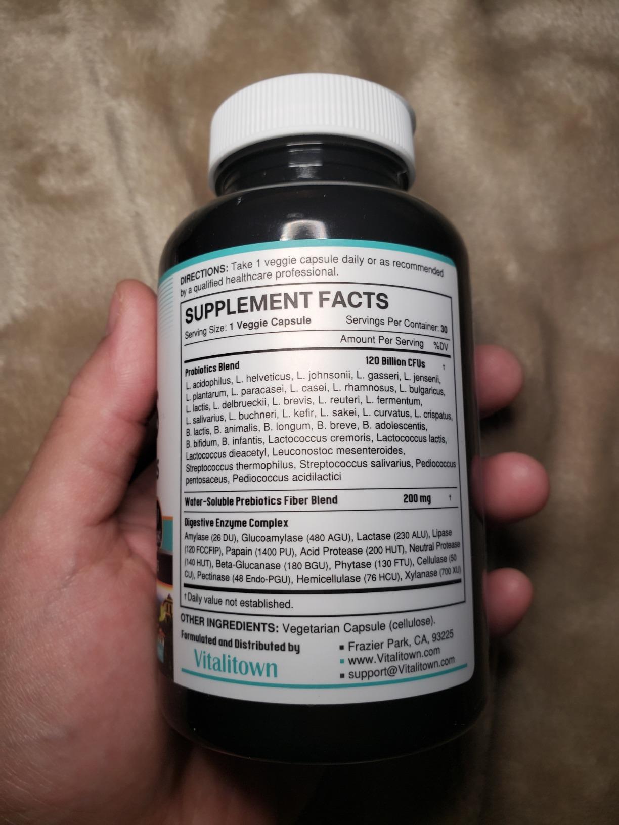 VITALITOWN Probiotics 120 Billion CFUs | 36 Strains, with Prebiotics & Digestive Enzymes for Men Women | Shelf Stable | Digestive Health & Immune Support | Vegan, Non-GMO | 30 Delayed Release Veg Caps customer photo 1