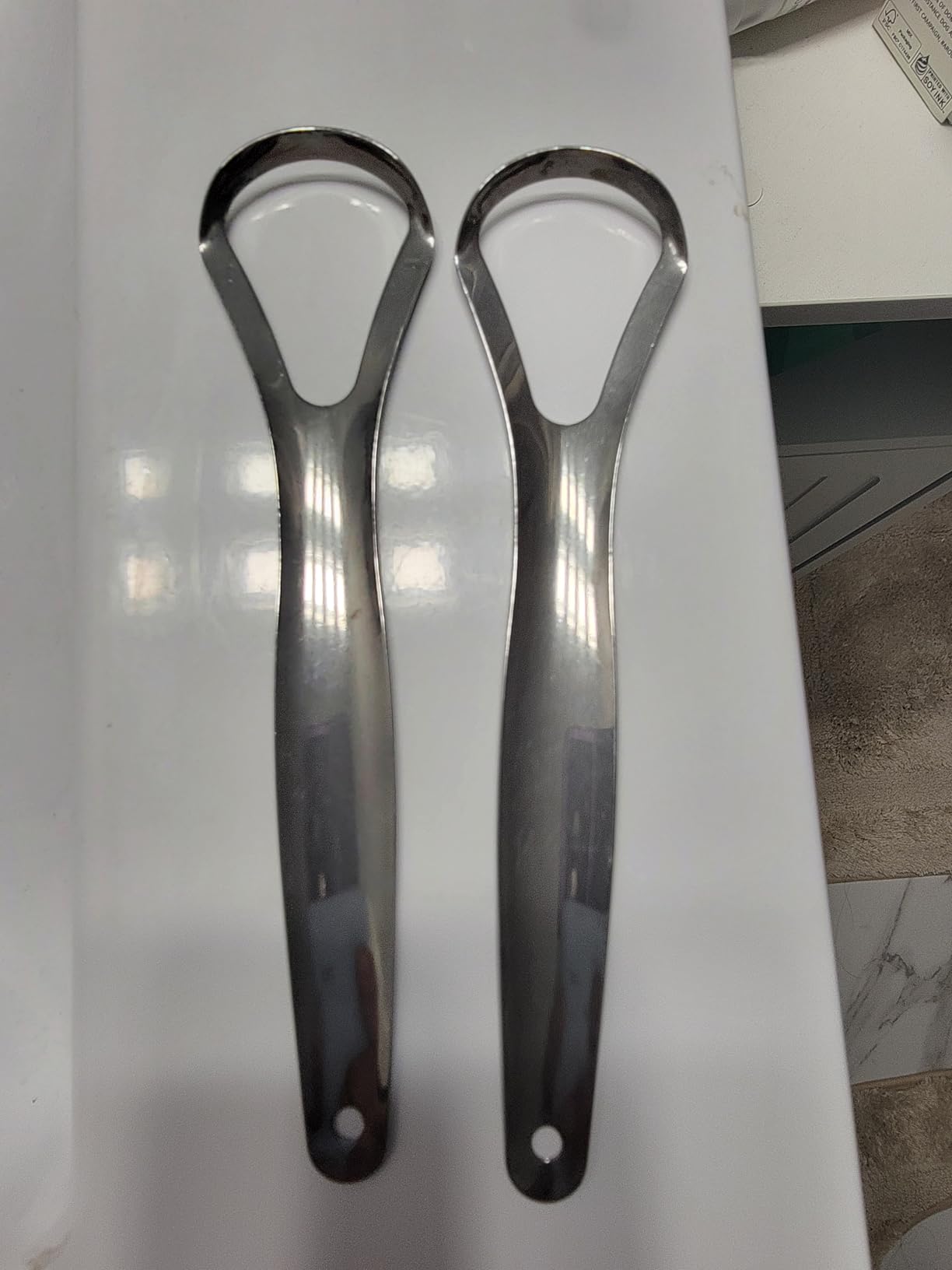 Cafhelp 2-Pack Tongue Scraper, 100% 304 Surgical Stainless Steel Tongue Cleaner for Both Adults and Kids, Professional Reduce Bad Breath Metal Tongue Scrapers, Help Your Oral Hygiene (with 2 cases) customer photo 2