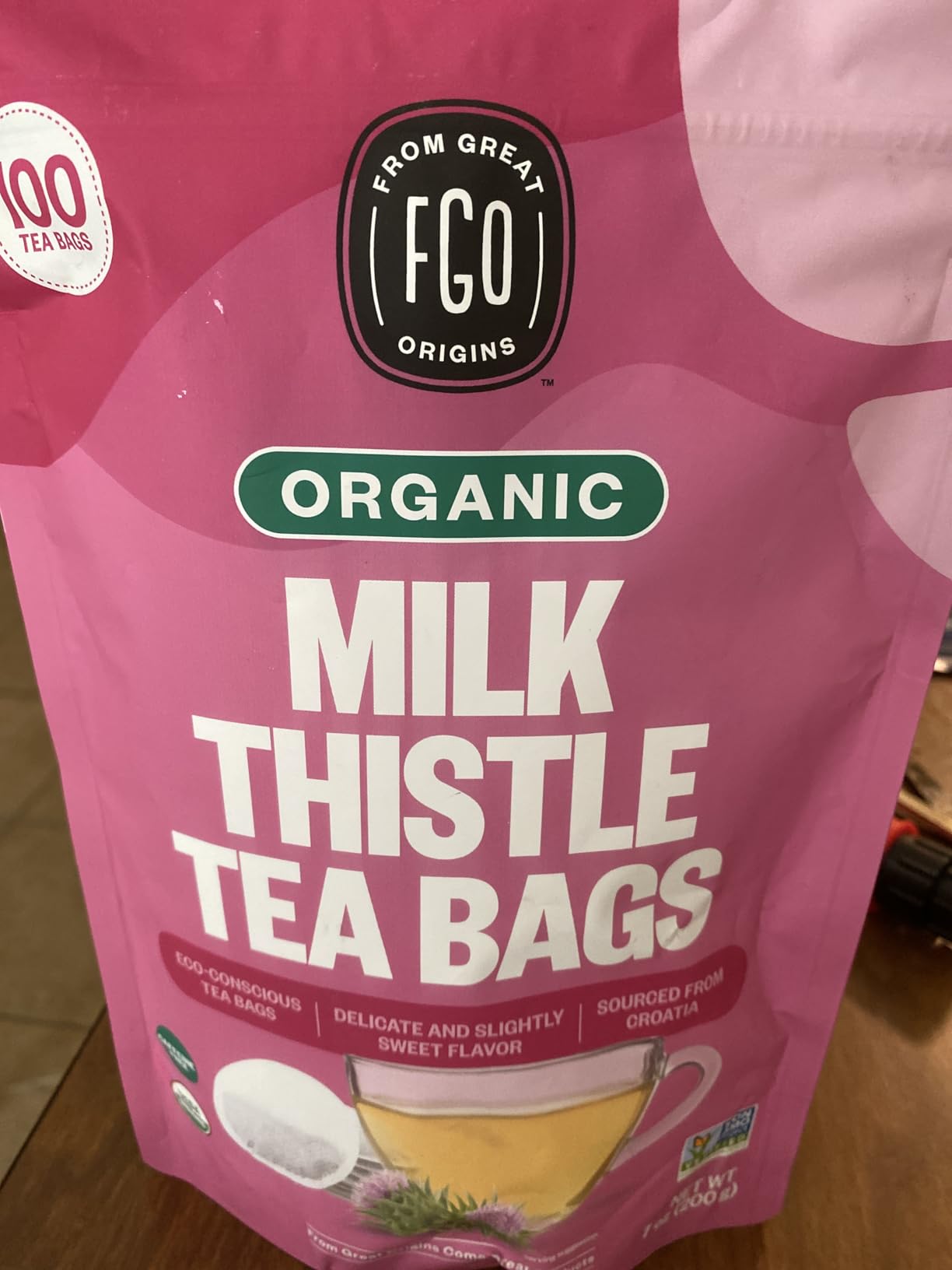 FGO Organic Milk Thistle Tea, 100 Count, Eco-Conscious Herbal Tea Bags, Resealable Bag, Caffeine Free, Packaging May Vary (Pack of 1) customer photo 1