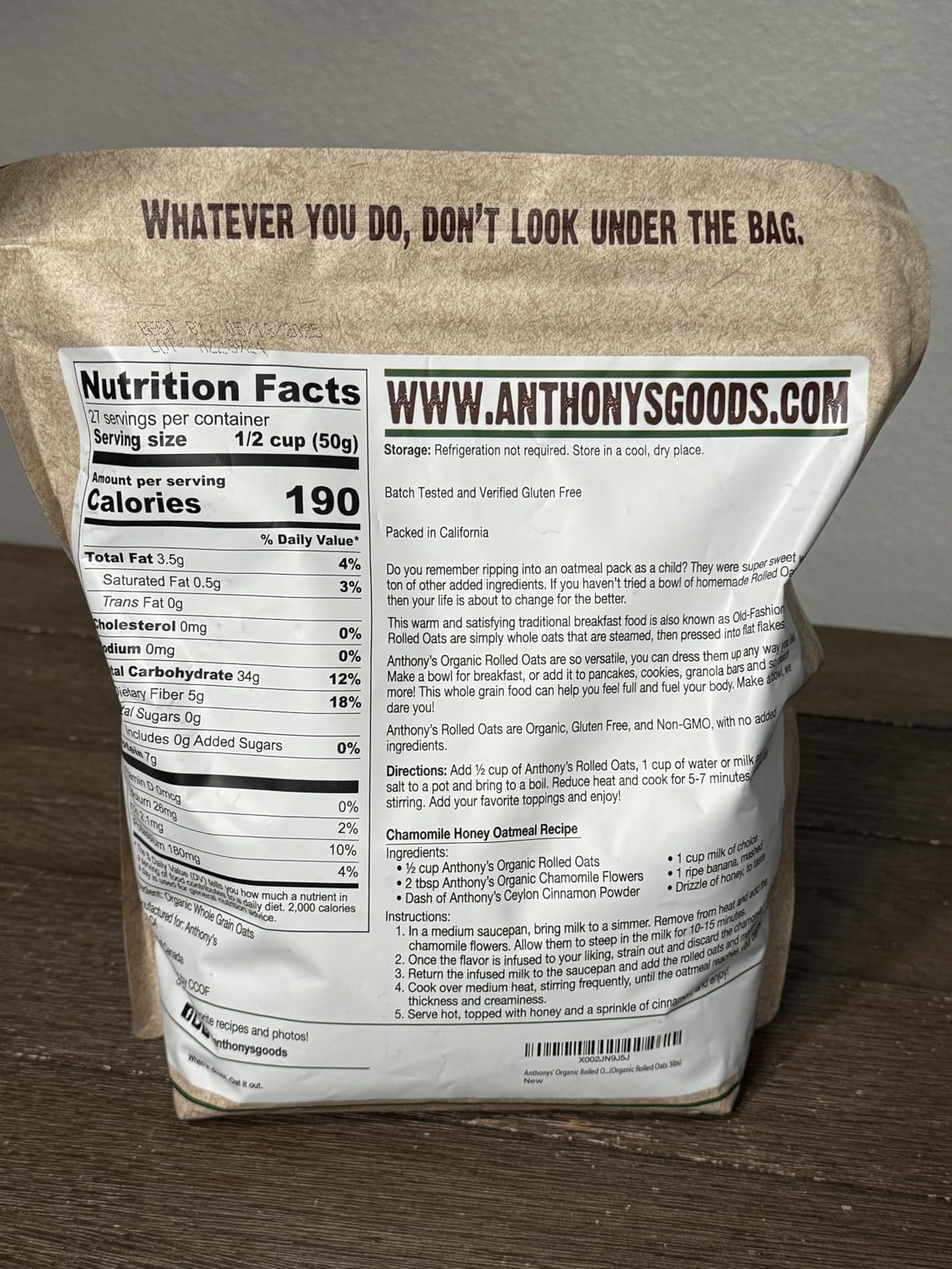 Anthony's Organic Rolled Oats, 3 lb, Gluten Free, Non GMO, Old Fashioned, Whole Grain customer photo 1