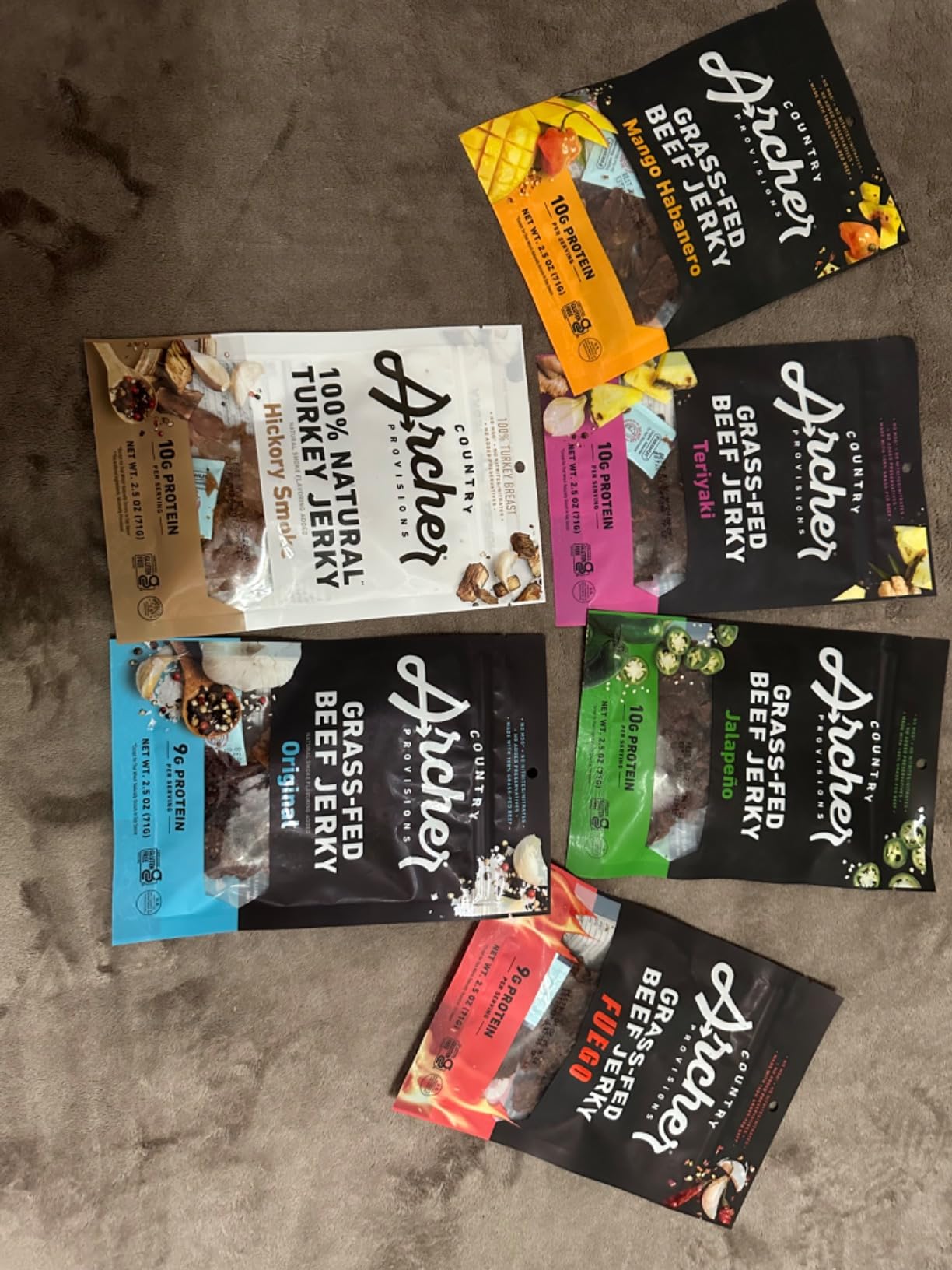 Archer Jerky Grass-Fed Beef Jerky Variety Pack- Beef Snack Packs, Protein Snack Assortment for Adults, Flavor Sampler, Original, Mango Habanero, Teriyaki, Spicy, Hatch Chile - 2.5 oz (Pack of 6) customer photo 1