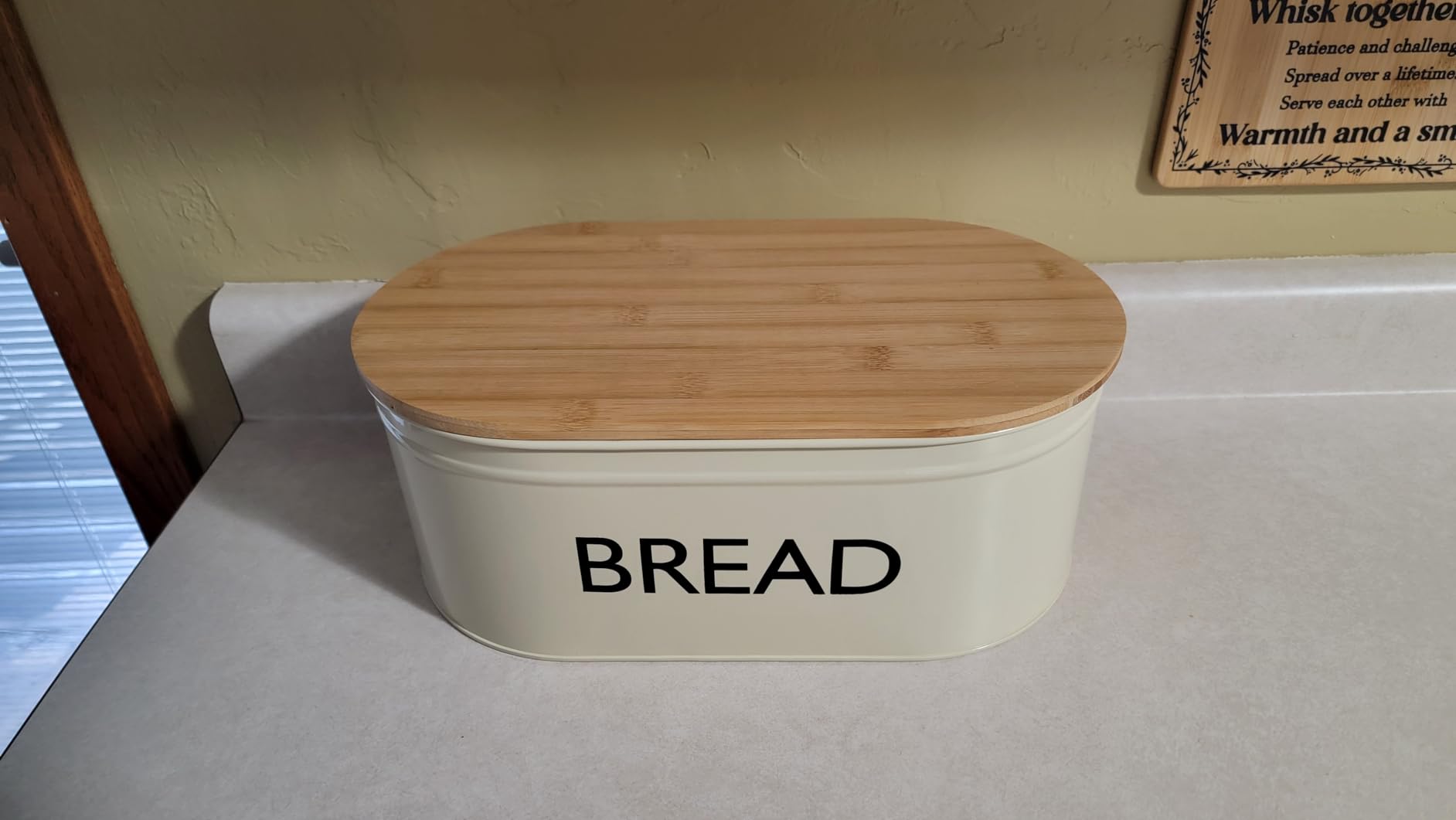 RoyalHouse Modern Metal Bread Box with Bamboo Cutting Board Lid, Bread Storage Container for Kitchen Counter, Vintage Kitchen Decor Organizer customer photo 1