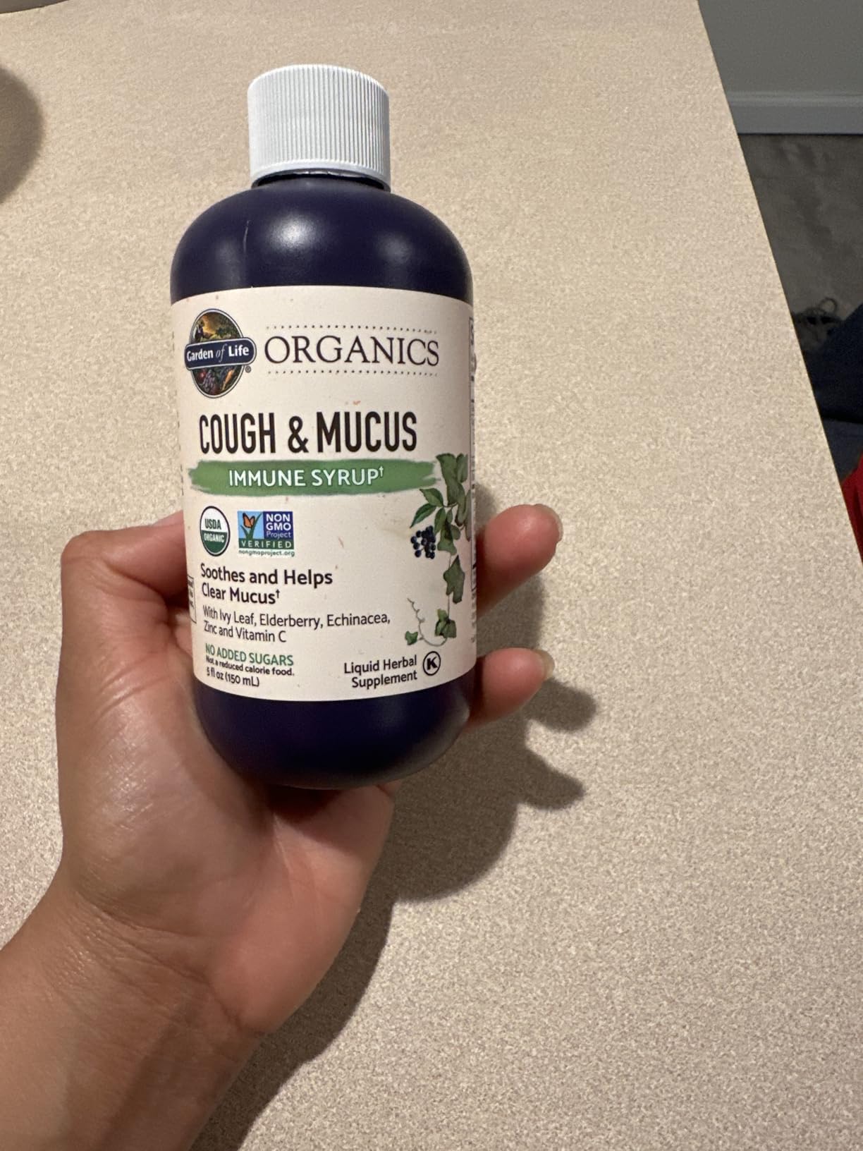 Garden of Life Organics Cough & Mucus Immune Syrup, Elderberry Zinc Immune Support Cough Syrup for Adults & Kids 12+, Offers Vitamin C & Echinacea, Sugar-Free, 5 Fl oz customer photo 1