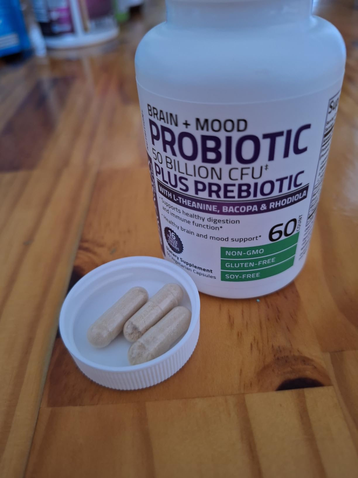 Bronson Brain + Mood Probiotic 50 Billion CFU Plus Prebiotic with L-Theanine, Bacopa and Rhodiola Non-GMO, 60 Vegetarian Capsules customer photo 1