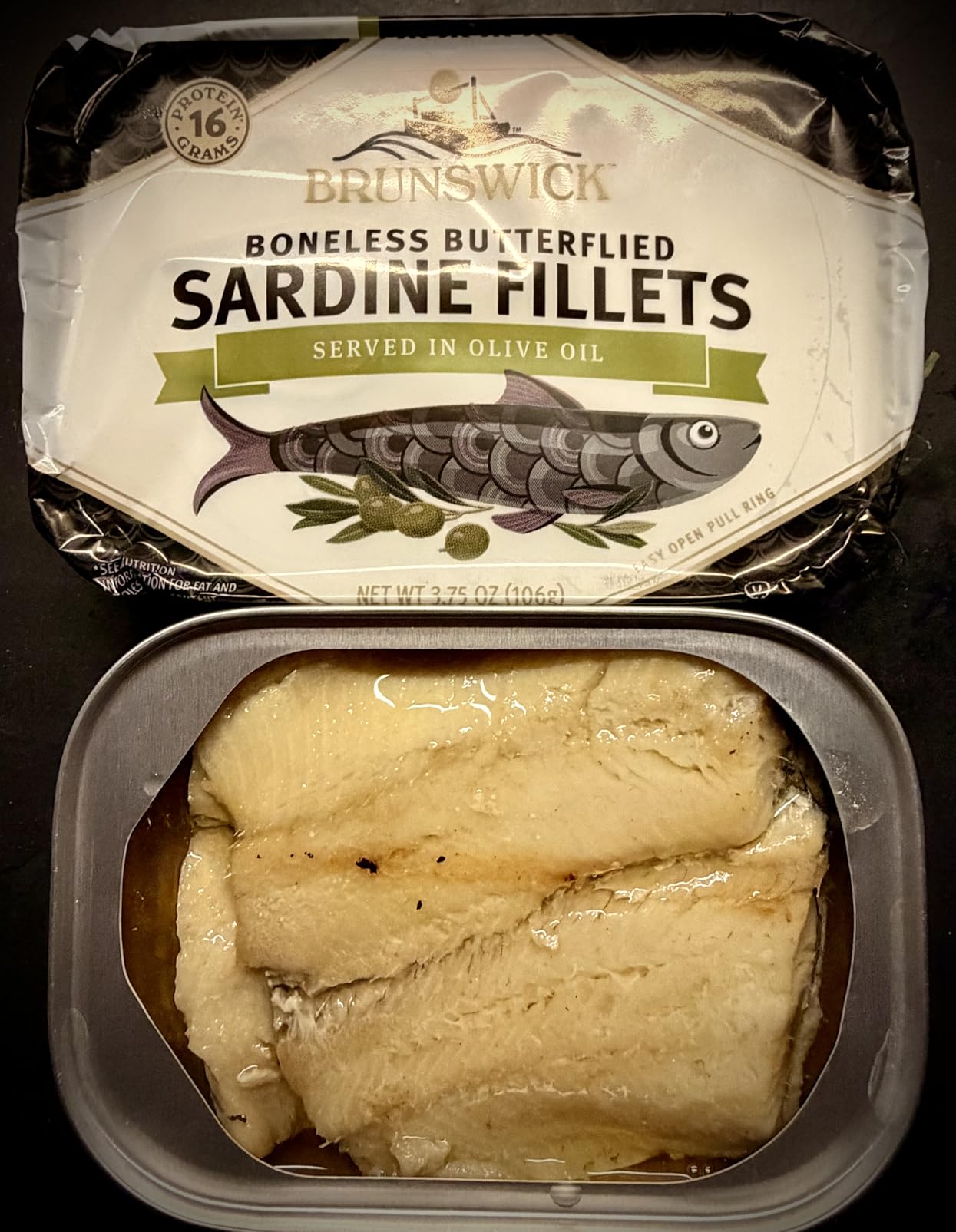 Brunswick Sardines in Olive Oil, 3.75 oz Can (Pack of 12) - Boneless Butterflied Sardine Fillets - Wild Caught - 16g Protein per Serving - Gluten Free, Keto Friendly customer photo 1