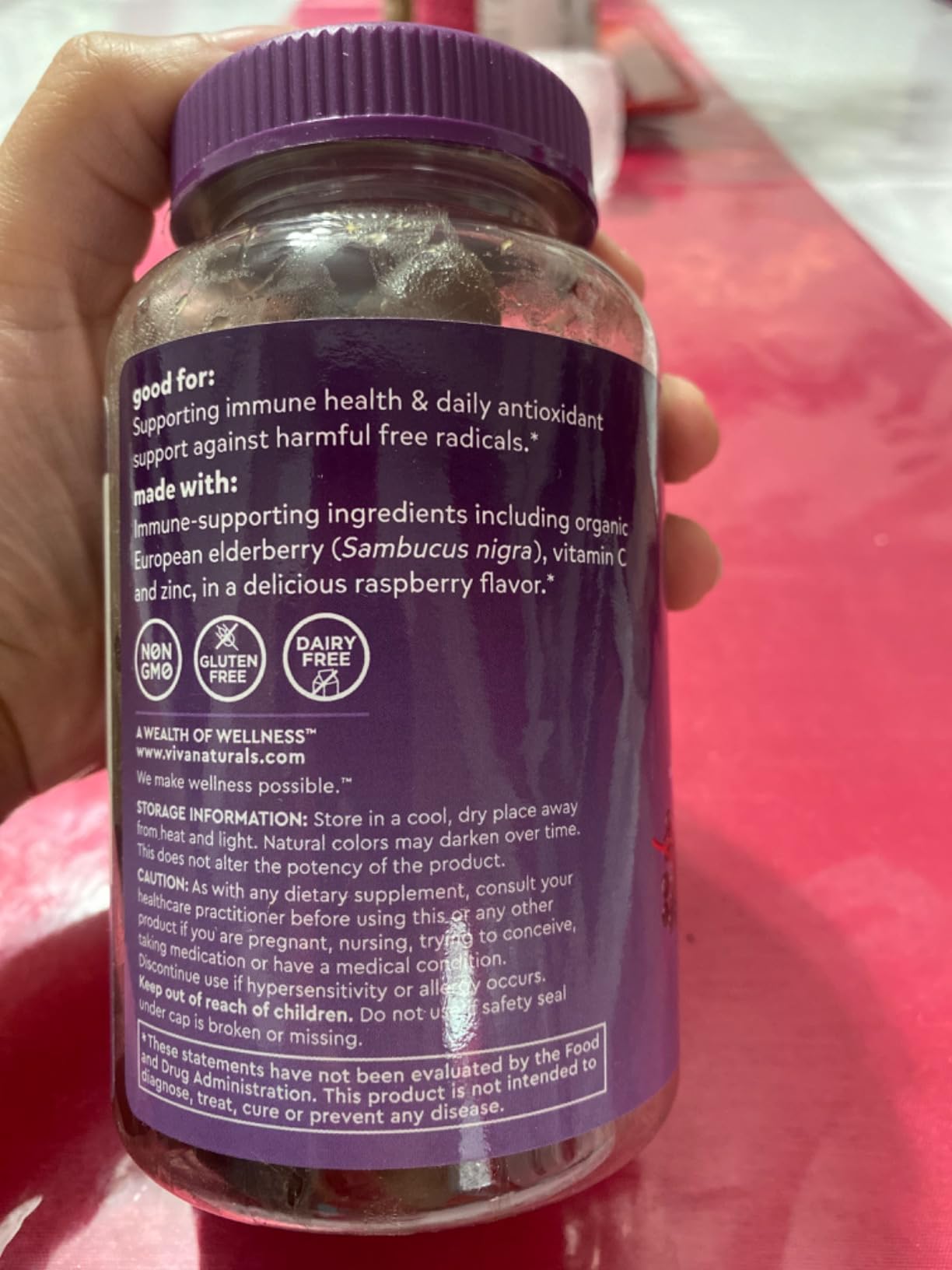 Viva Naturals Black Elderberry Vitamin C and Zinc Immune Support Gummies for Adults, Sambucus Elderberry Gummies with Raspberry Rush Flavor, USDA Organic, Non-GMO, (120 Count) customer photo 2