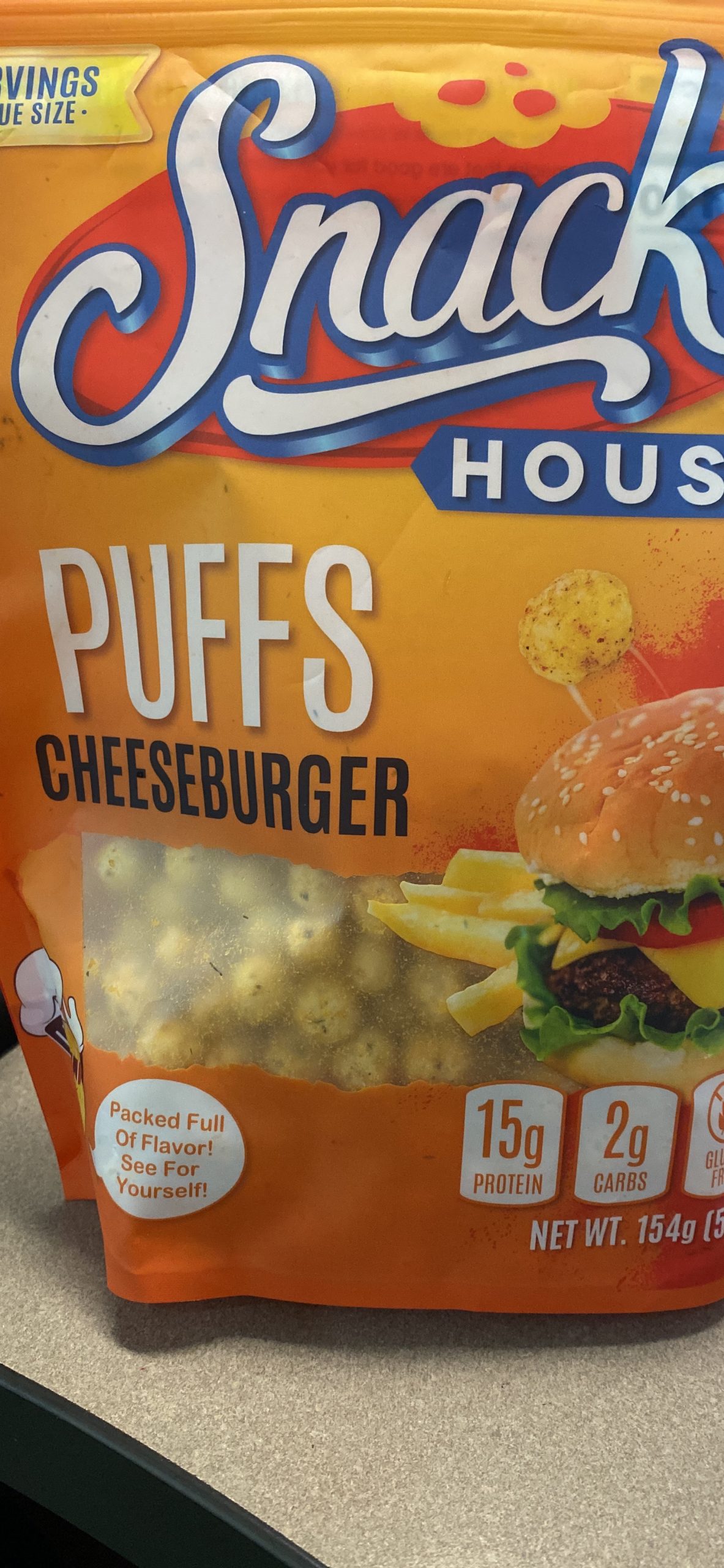 Snack House High Protein Puffs - Low Carb Snacks, 15g of Protein, Healthy Gluten & Grain Free Snack Food - Low Calorie Guilt Free Ketogenic Diet Friendly | 1g Sugar - Legendary Cheese Burger Flavor - 8 Pack customer photo 1