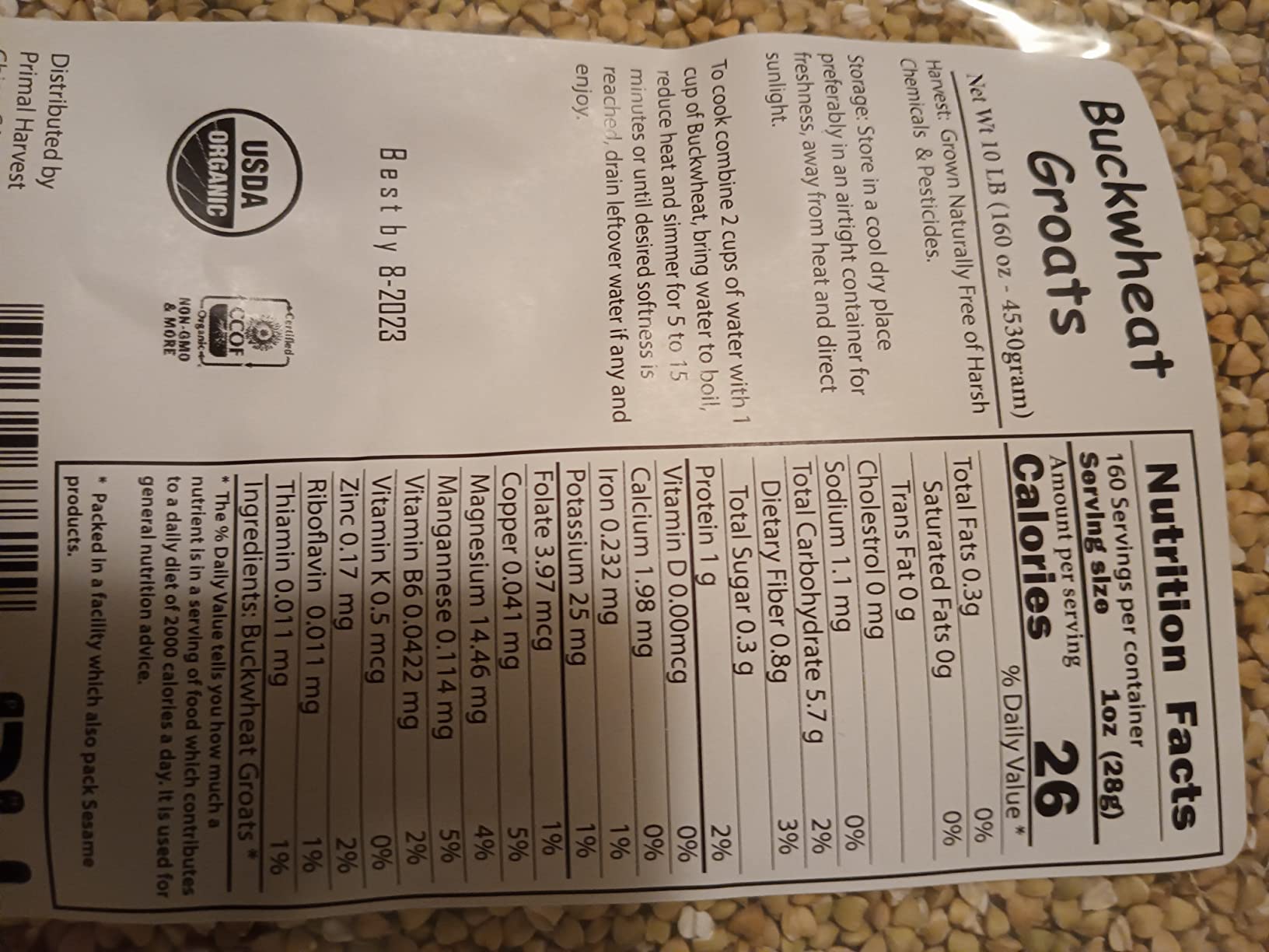 Certified Organic Hulled Buckwheat Groats, Non-GMO, Raw, Vegan, Bulk (10LB) customer photo 1