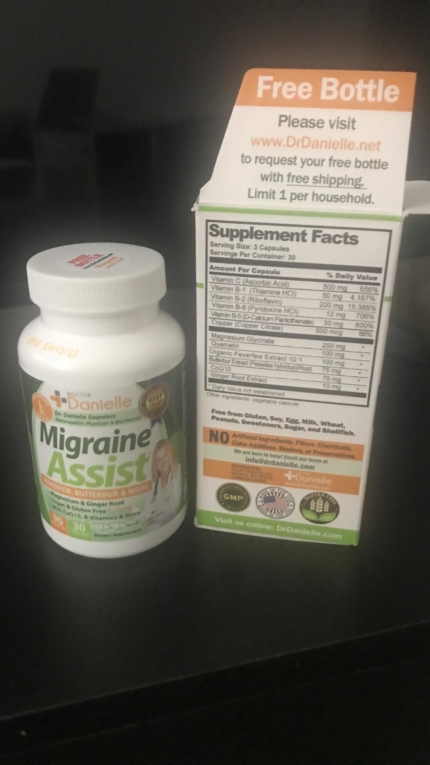 Best Migraine Relief Product with Magnesium - Migraine Assist Supplement with Quercetin, Feverfew, Butterbur, CoQ10 from Dr. Danielle, 90 Capsules customer photo 1