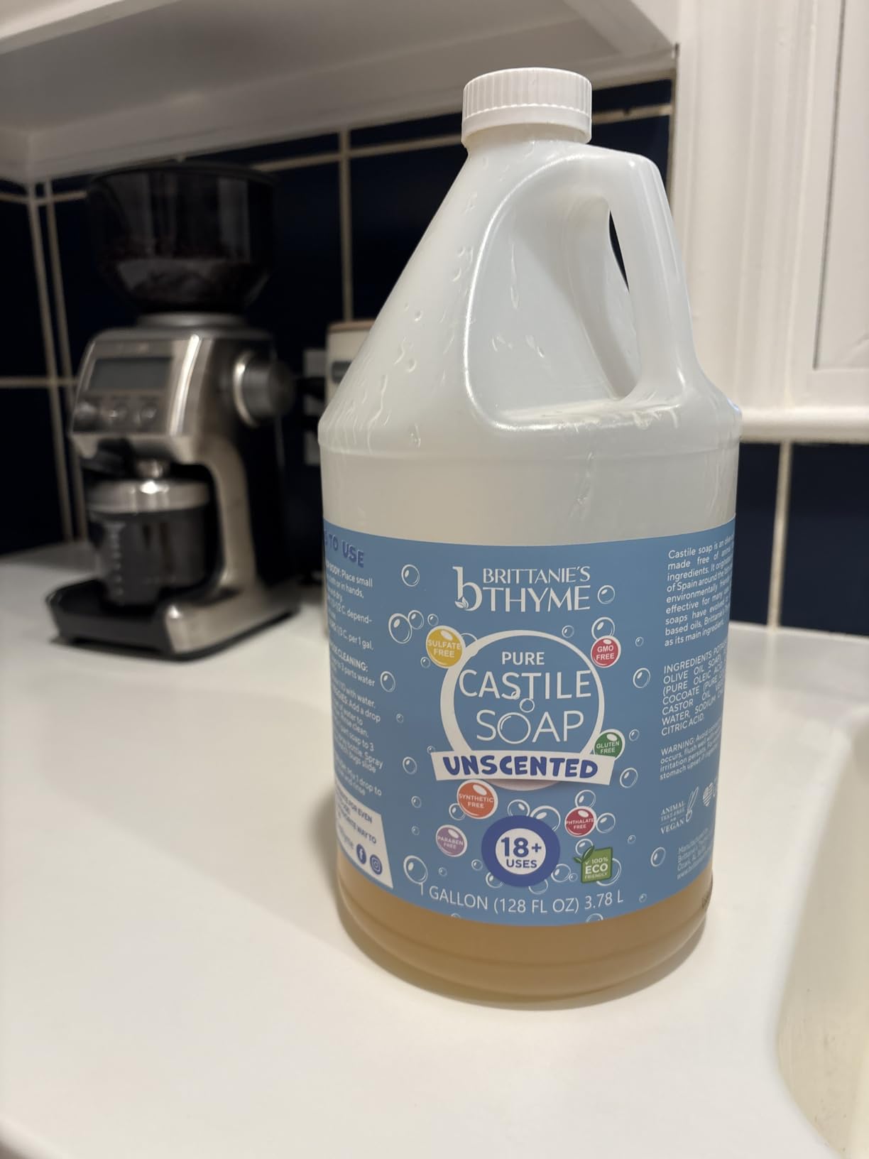 Brittanie's Pure Organic Castile Liquid Olive Oil Soap Refill, 1 Gallon Unscented | Face, Body Wash, All Purpose Cleaner, Dishes, Pets, Laundry | Vegan, Biodegradable, Made in USA customer photo 1