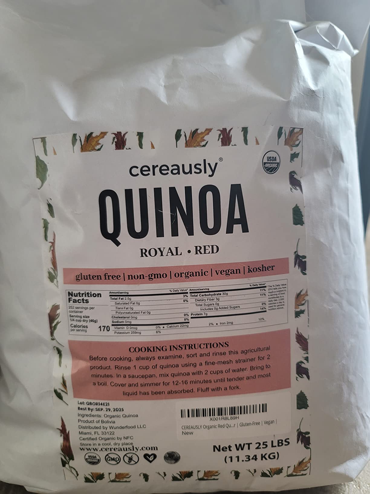 CEREAUSLY Organic Red Quinoa - Premium Royal Quinoa from Bolivia - Kosher and Non-GMO Quinoa Bulk - Vegan and Gluten-Fee Cooking Quinoa - 4 LB customer photo 1