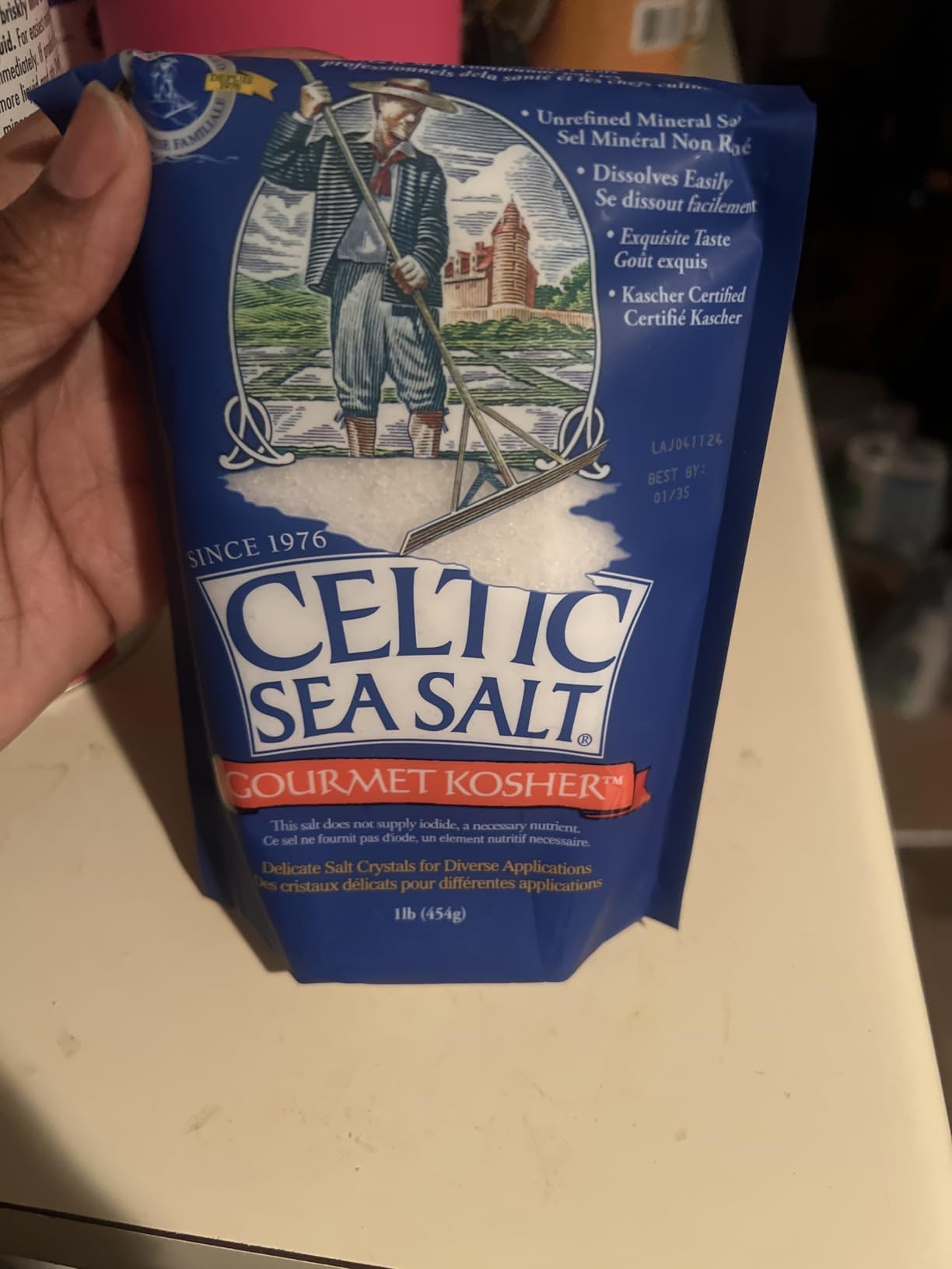 Kosher - Unrefined Sea Salt, Chef Trusted, Sustainably Harvested, GMP Certified - Cooking, Baking, Meat Seasoning, Pasta Water - 1 lb Resealable Bag customer photo 1