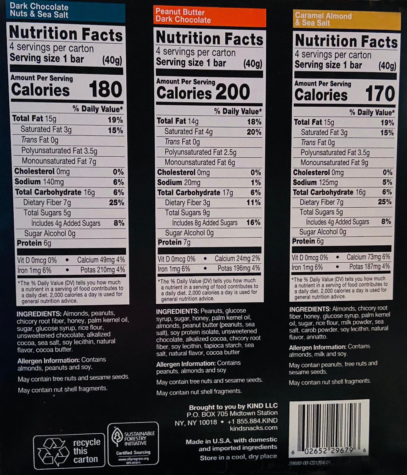 KIND Healthy Snacks Bars Variety Pack, Gluten Free, Low Sugar, High Fiber Snacks, Dark Chocolate Nuts & Sea Salt, Peanut Butter Dark Chocolate, Caramel Almond & Sea Salt, 6-7g Protein, 12 Count customer photo 1