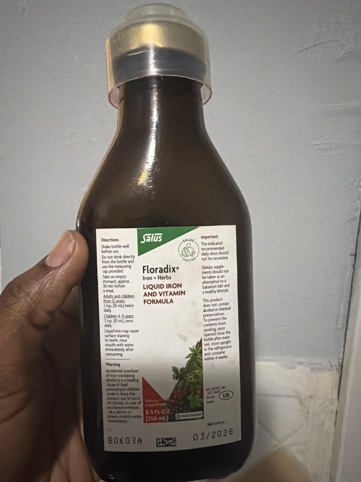 Floradix Iron & Herbs - Liquid Herbal Supplement for Energy Support - Iron Supplement with Vitamin C & Vitamin B Complex - Ferrous Gluconate Iron - for Men & Women - 8.5 fl oz customer photo 2