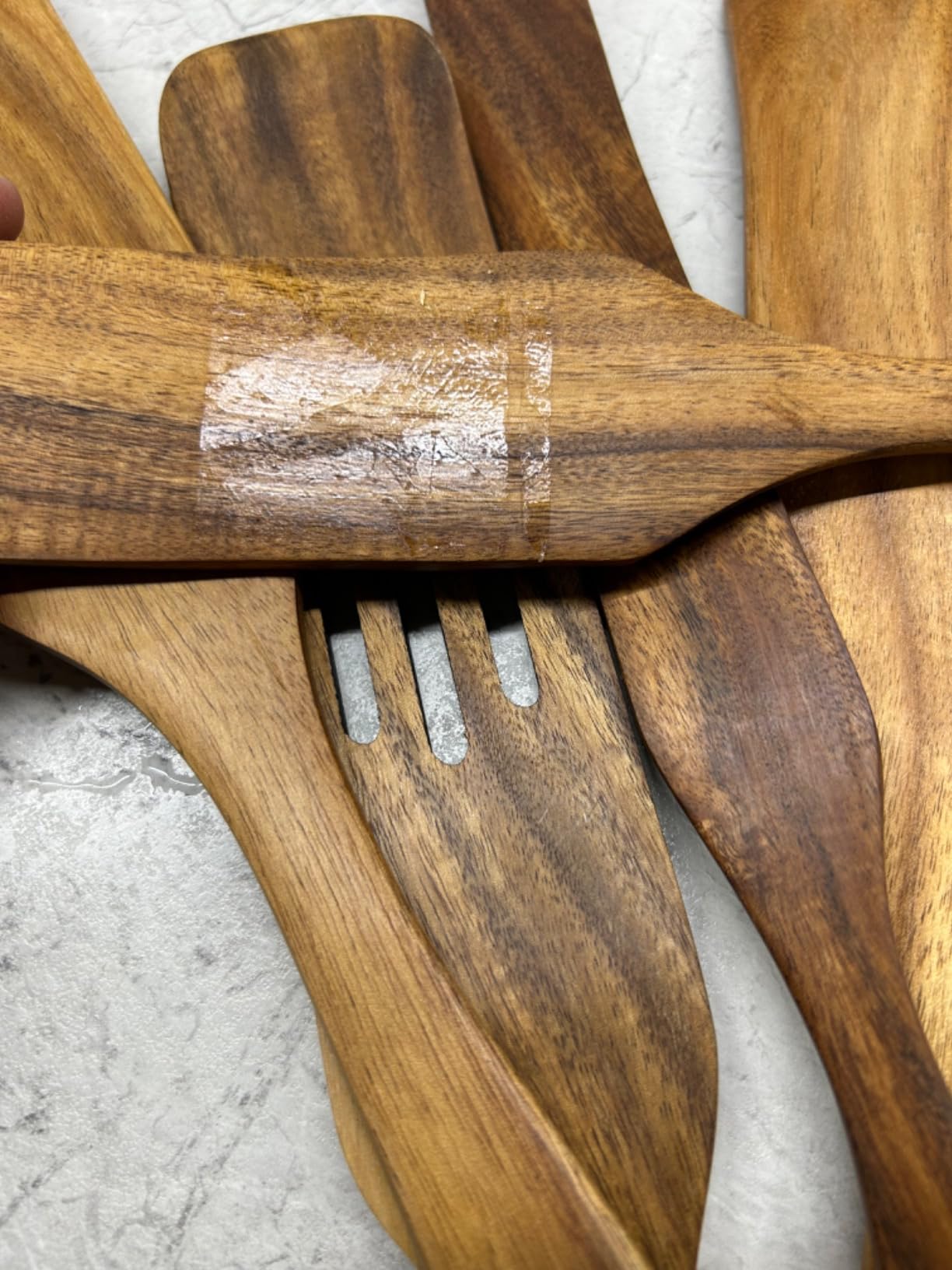 5Pcs Wooden Spoons Kit for Cooking Durable Acacia Wood Spurtles Kitchen Tools and Utensils Long Handle for Nonstick Cookware, Salad Strainer and Cake Make, Spurtles Kitchen Tools as Seen on TV customer photo 2