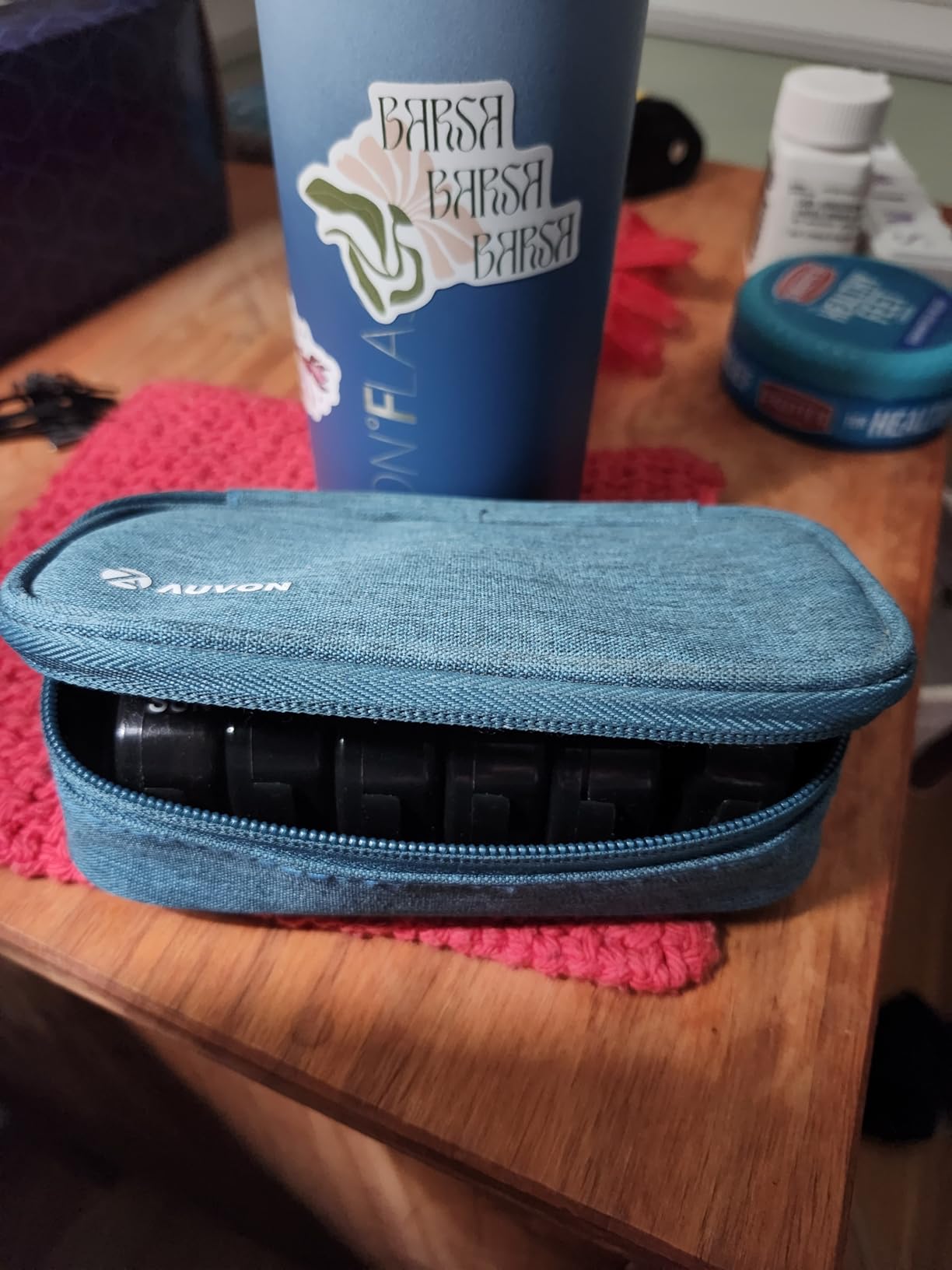 AUVON Canvas Bag Travel Pill Organizer 2 Times a Day, Large AM/PM Weekly Pill Box 7 Day Pill Case with Portable Black Zipper Cloth Bag for Holding Supplements, Vitamins and Fish Oils customer photo 1