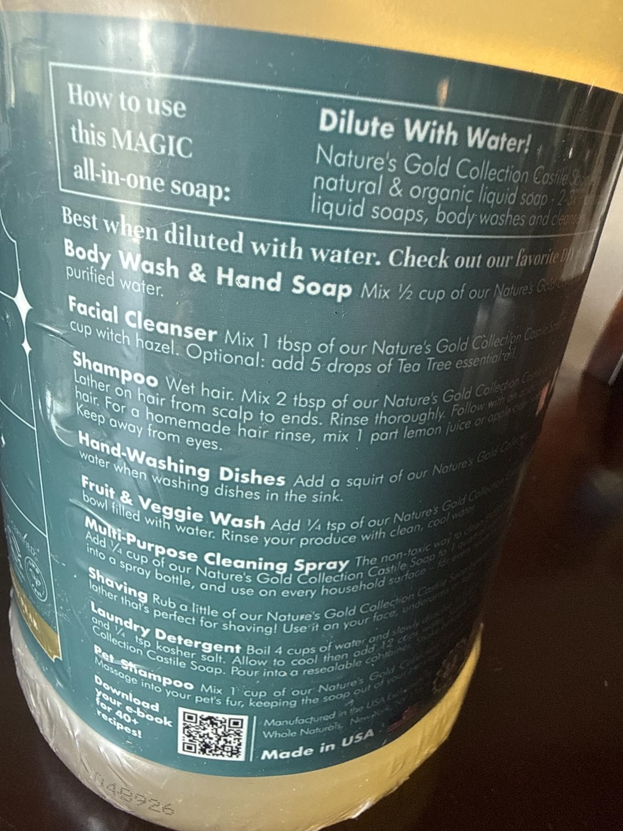 WHOLENATURALS Pure Castile Soap Liquid, EWG Verified & Certified Palm Oil Free Unscented, Natural, Mild & Gentle Non-gmo & Vegan - Organic Body Wash, Laundry, Pet/Dog and Baby Soap - 64 Fl Oz customer photo 1
