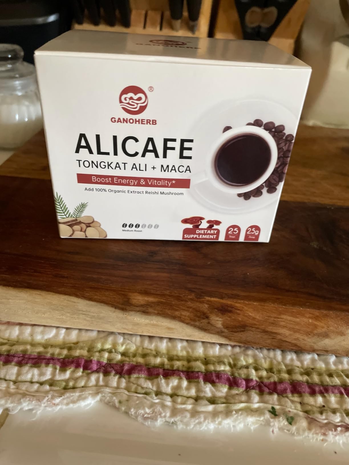 GANOHERB Maca Energy Coffee for Men, Women Herbal Coffee with Ashwagandha, Maca Root, Reishi Mushroom Extract for Energy & Focus - 1 Box (25 Packets) customer photo 1