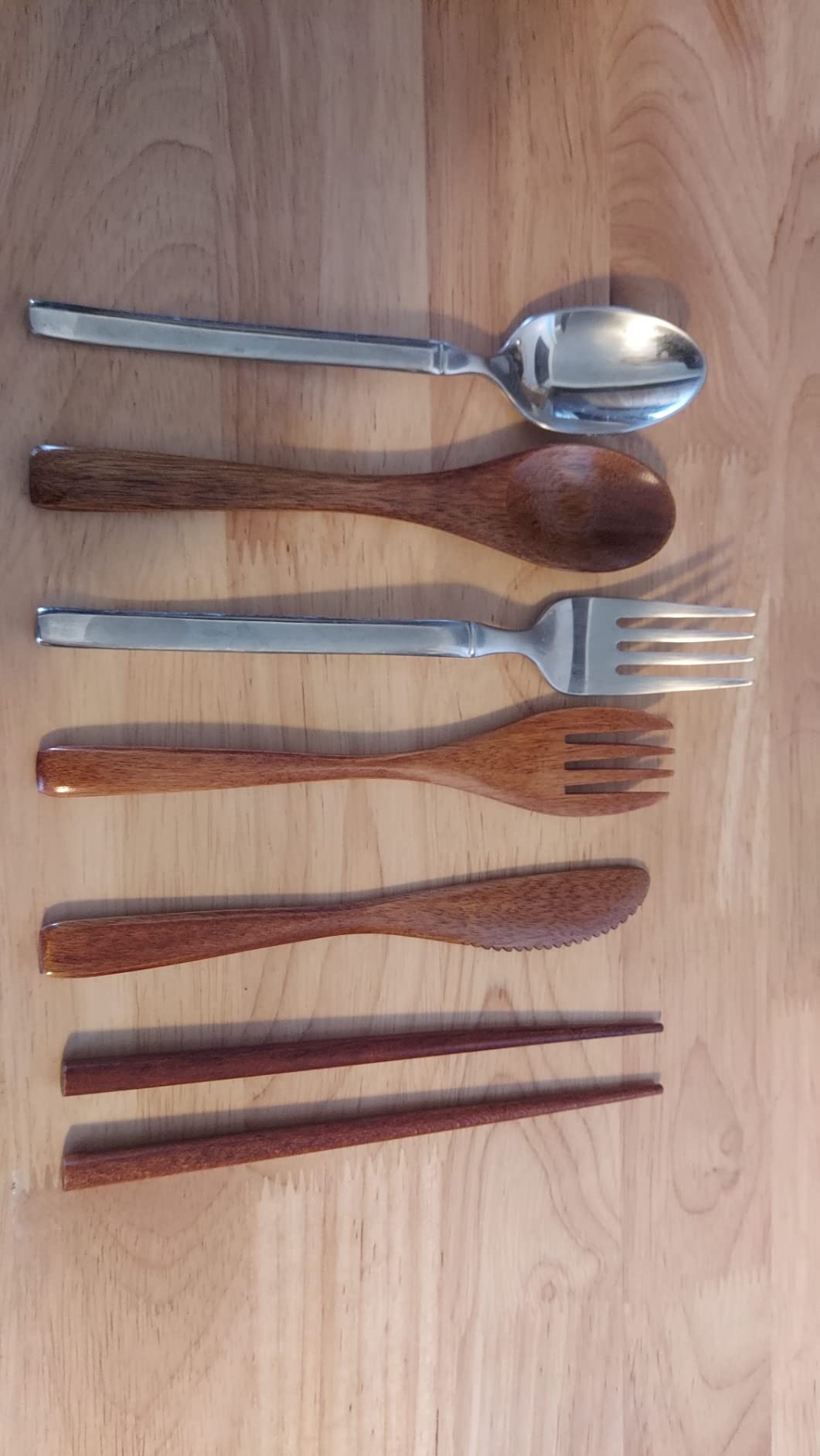 Portable Wooden Cutlery Set for Travel and Camping - 4 Piece Set With Reusable Wooden Spoon, Fork, Knife and Chopsticks customer photo 1