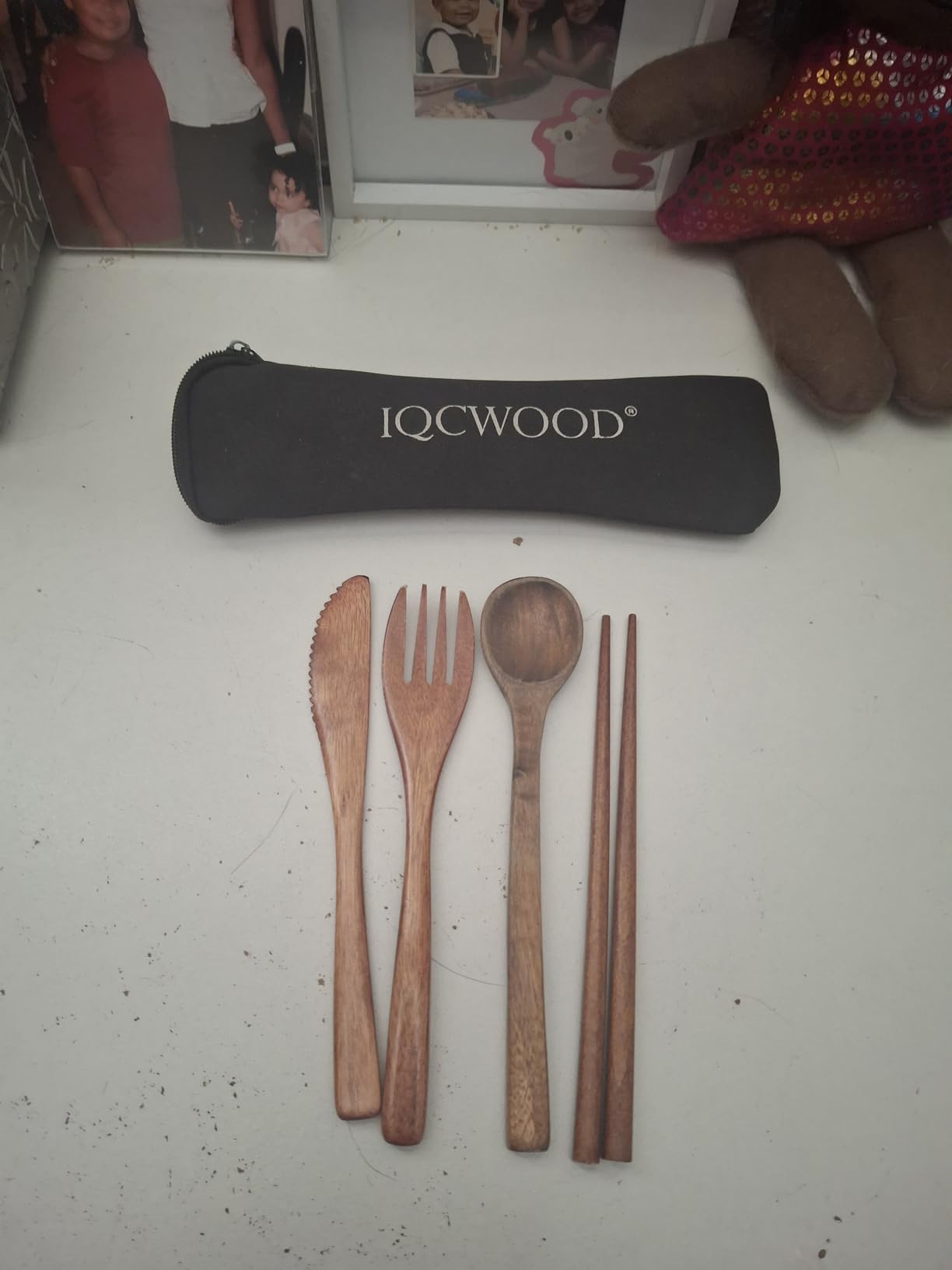 Portable Wooden Cutlery Set for Travel and Camping - 4 Piece Set With Reusable Wooden Spoon, Fork, Knife and Chopsticks customer photo 2