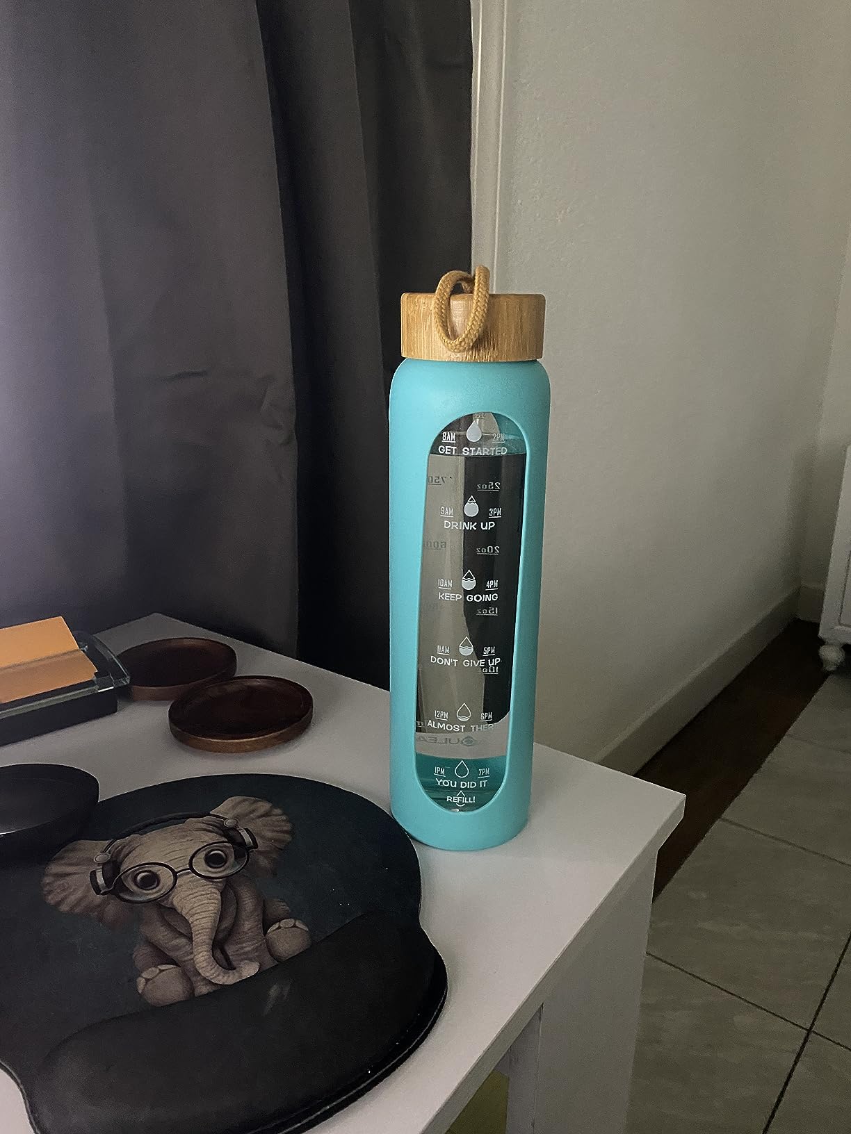 Aqulea Glass Water Bottles 32 Oz with Silicone Sleeve - BPA Free Reusable Wide Mouth Glass Motivational Water Bottles with Fruit Infuser - Leak Proof Borosilicate Water Bottle with Time Marker (Green) customer photo 2