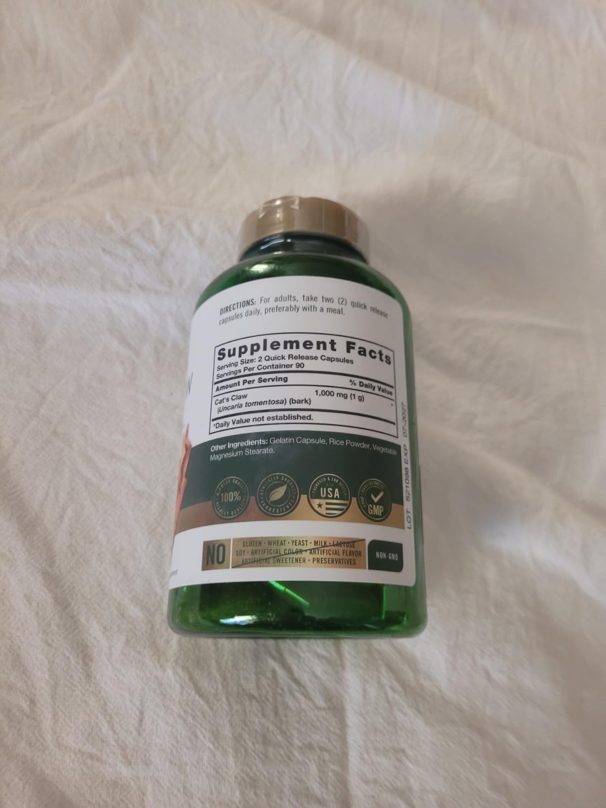 Carlyle Cat's Claw Herb Capsules 1000mg | 180 Count | Uncaria Tomentosa | Non-GMO, Gluten Free Supplement customer photo 1