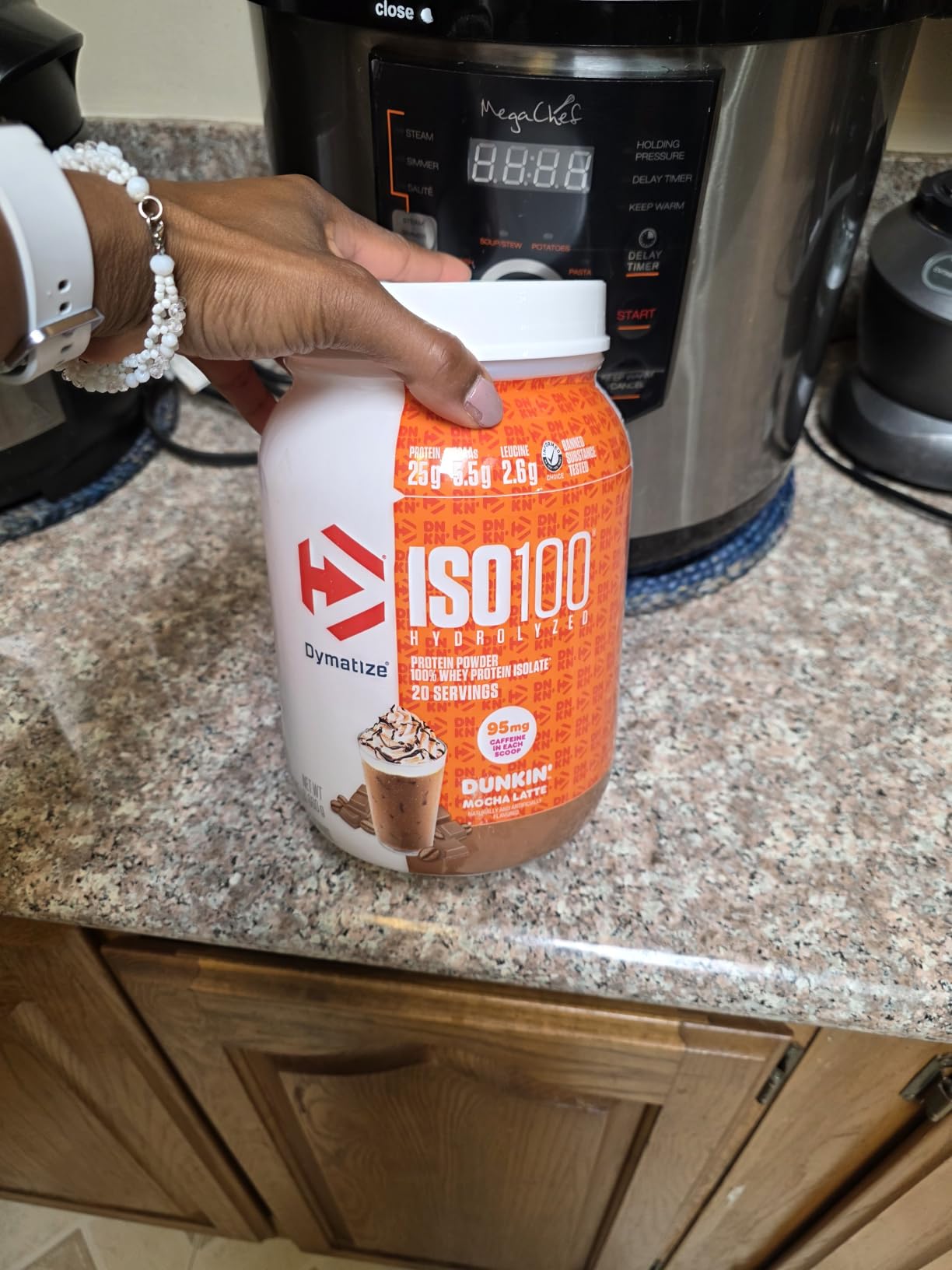Dymatize x Dunkin' Mocha Latte ISO100 Whey Protein Powder, 95mg Caffeine, 25g of Protein, 20 Servings, 5.5g BCAAs, 120 Cal., Gluten Free, 1g Fat, 1g Sugar, 3g Carb customer photo 1