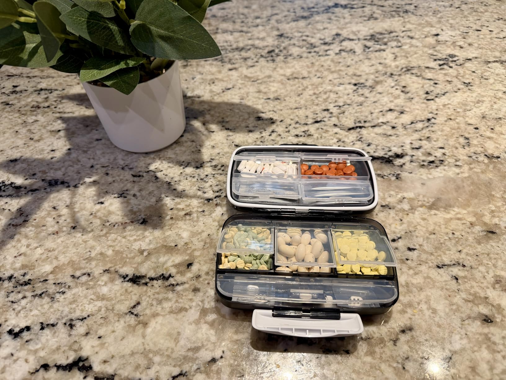 Travel Pill Organizer - Airtight Medicine Case for Traveling Portable Pharmacy Box with Labels Vitamin Container 8 Compartment Supplement Medication Holder Large Capacity Daily (Black) customer photo 1