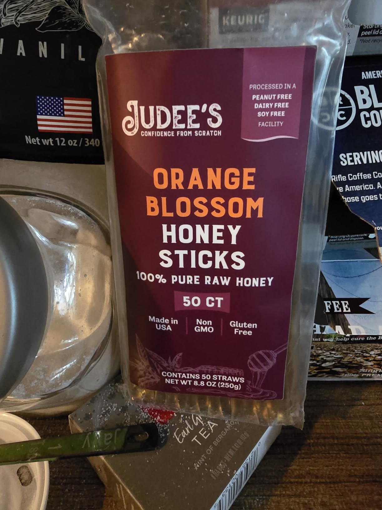 Judee's Gluten Free Raw Honey Sticks - Tea & Coffee Sweetener Raw Honey Packets - Gluten Free Snack Sticks - Individually Wrapped Bulk Healthy Snacks - 50 Count customer photo 1
