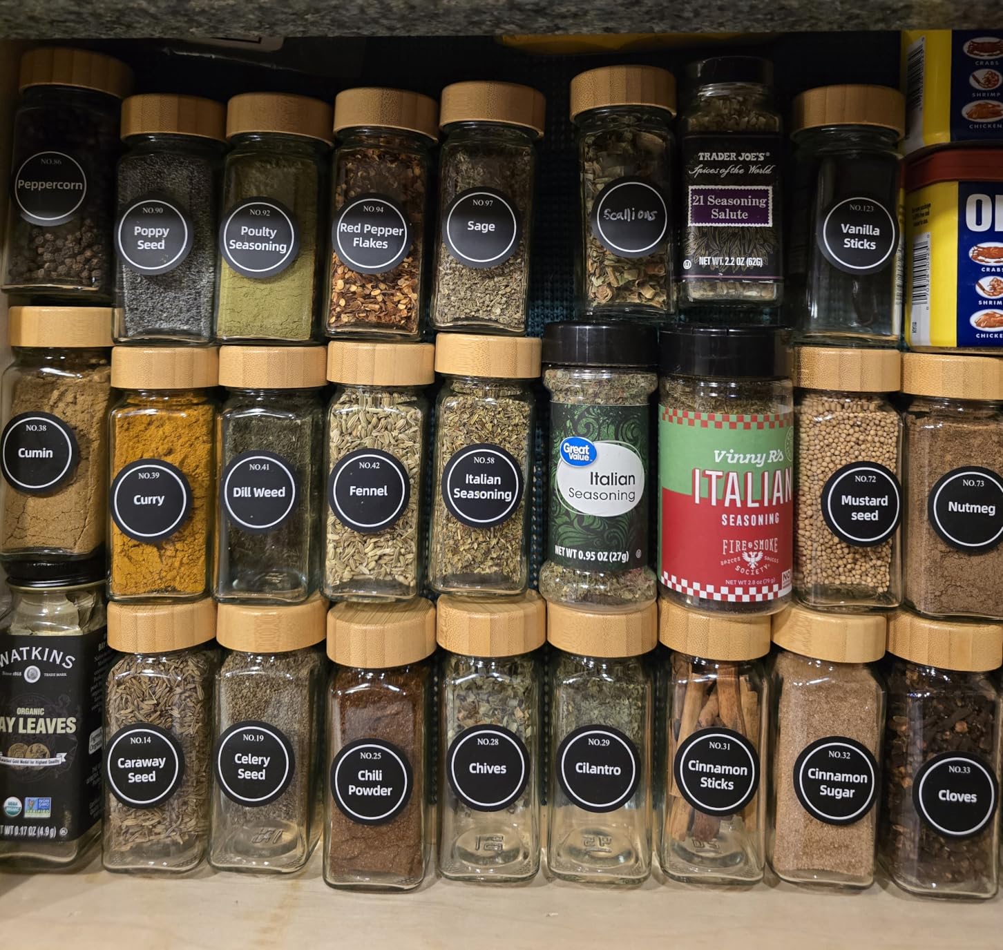 NETANY 24 Pcs Glass Spice Jars with Bamboo Lids, 4 oz Glass Jars with Minimalist Farmhouse Spice Labels Stickers customer photo 2