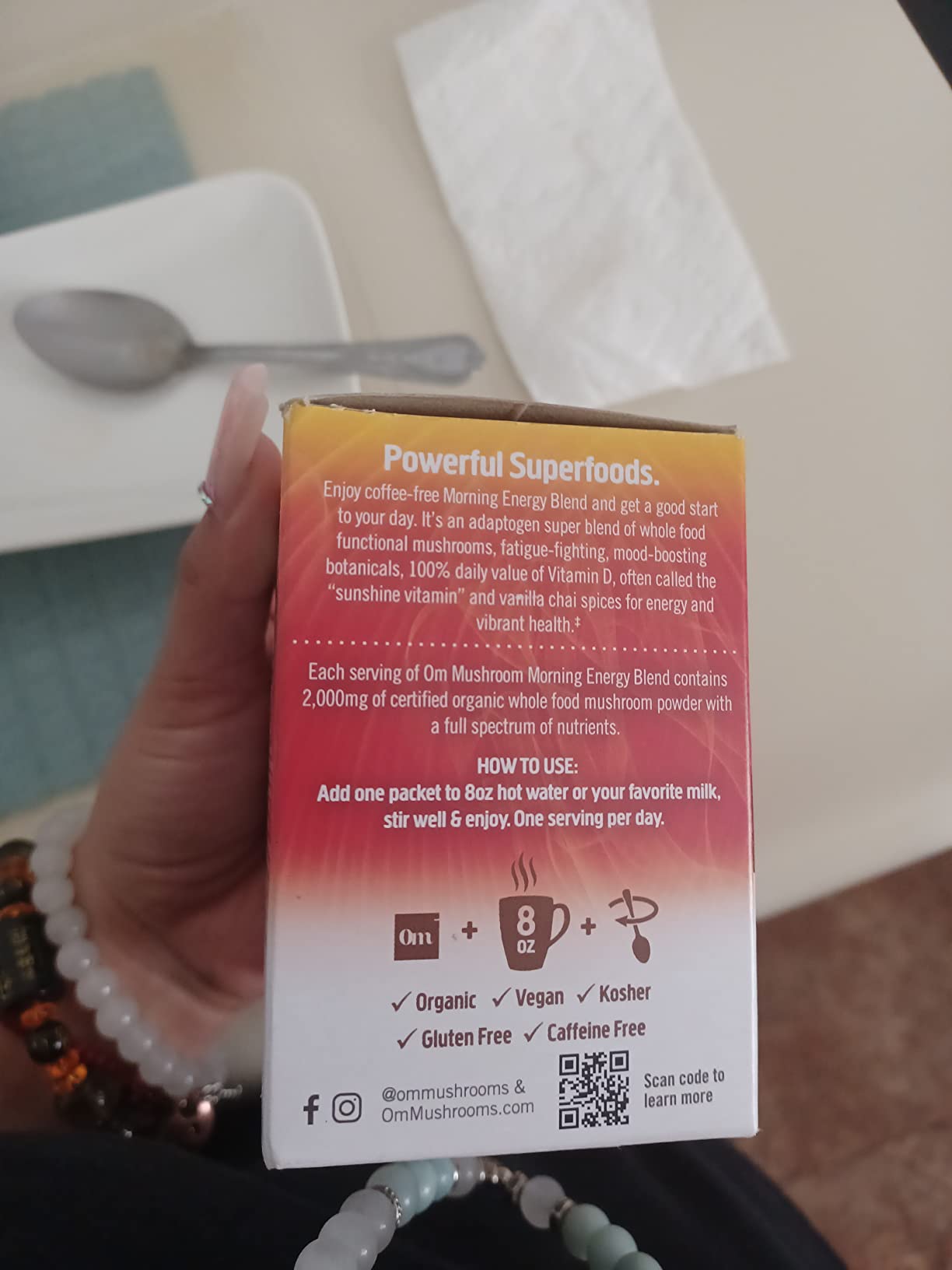 OM MUSHROOM SUPERFOOD Morning Energy Blend - Coffee-Free Mushroom Drink Mix with Cordyceps, Lion's Mane, Rhodiola & Vitamin D2 - Natural Energy, Focus & Endurance Support - Single Serve (10 Count) customer photo 2