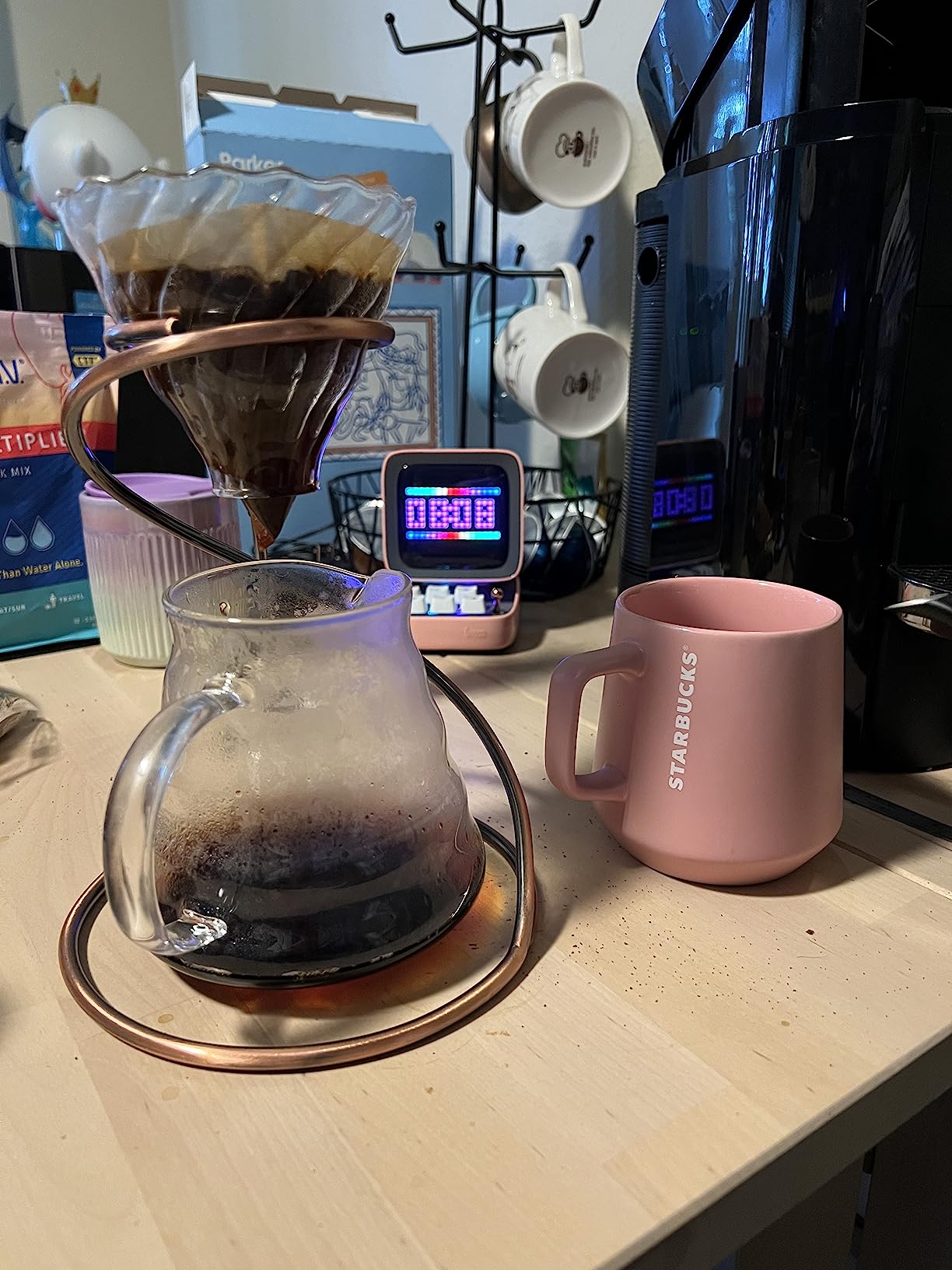 Pour Over Coffee Maker Set - Includes Glass Coffee Dripper, Metal Dripper Stand, Heat Resistance 600ml Coffee Server and 40 Count Paper Coffee Filters, 4 in 1 Set for Home or Office (Black Set) customer photo 2