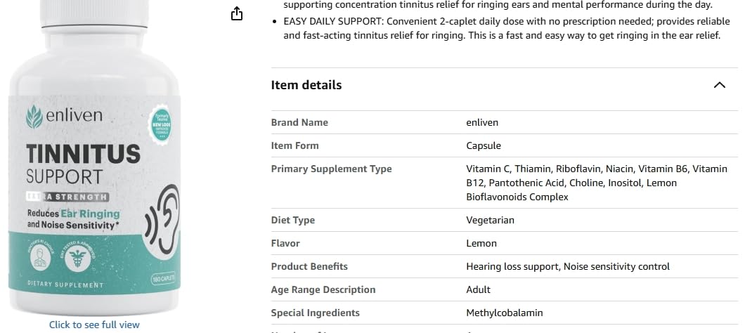 Tinnitus Relief Pills for Ear Ringing - Ear Tinnitus Relief for Ringing Ears with Flavonoids, B12 & Inositol - for Pain in Ears & Health Support - 180 Caplets - Daily Ear Ringing Relief Supplement customer photo 2