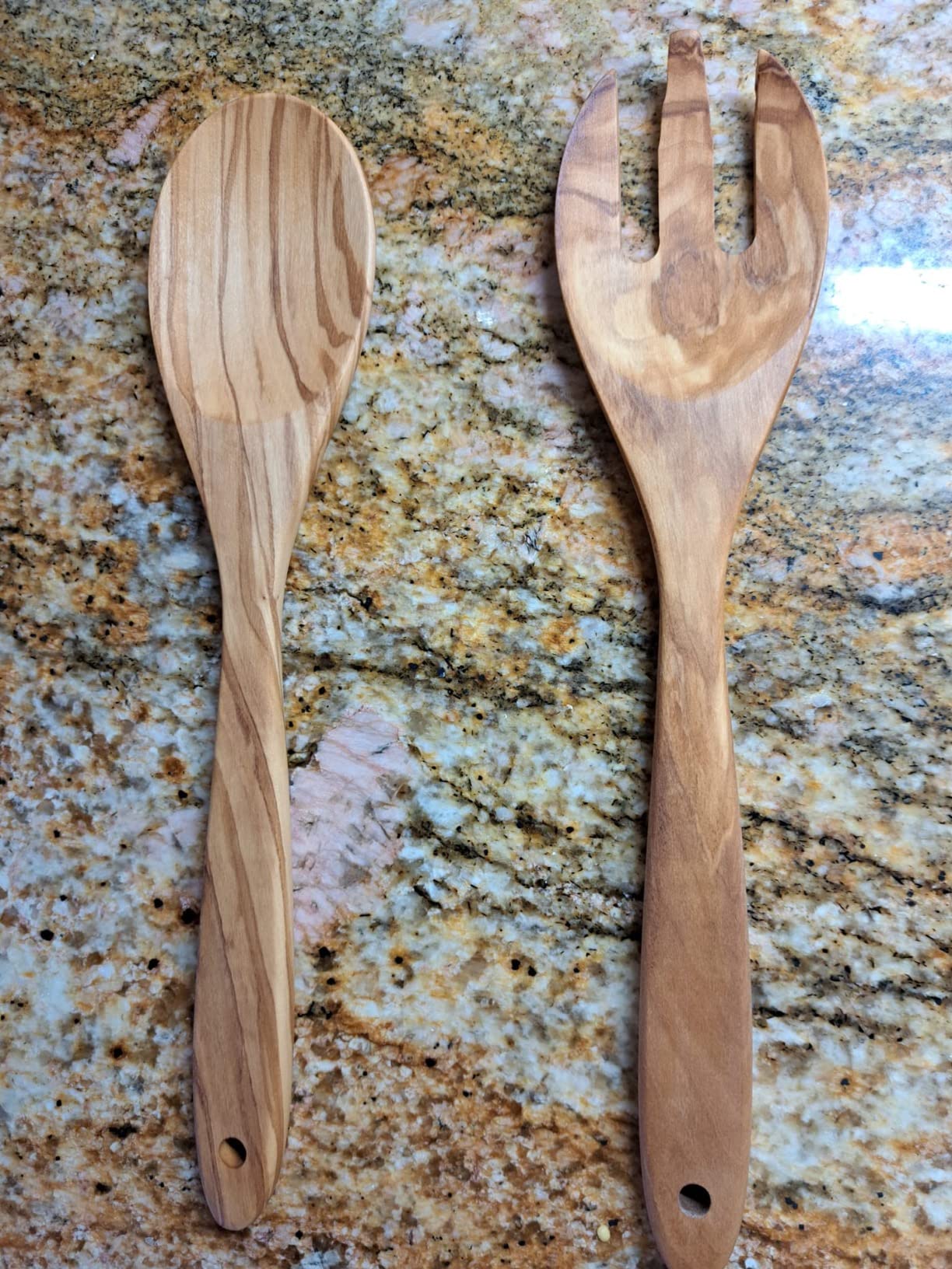 Wooden Salad Tongs for Serving - 12 Inches, Premium Olive Wood Salad Serving Utensils for Mixing, Tossing & Cooking - Sturdy Wooden Fork and Spoon with Long Comfortable Grip customer photo 2