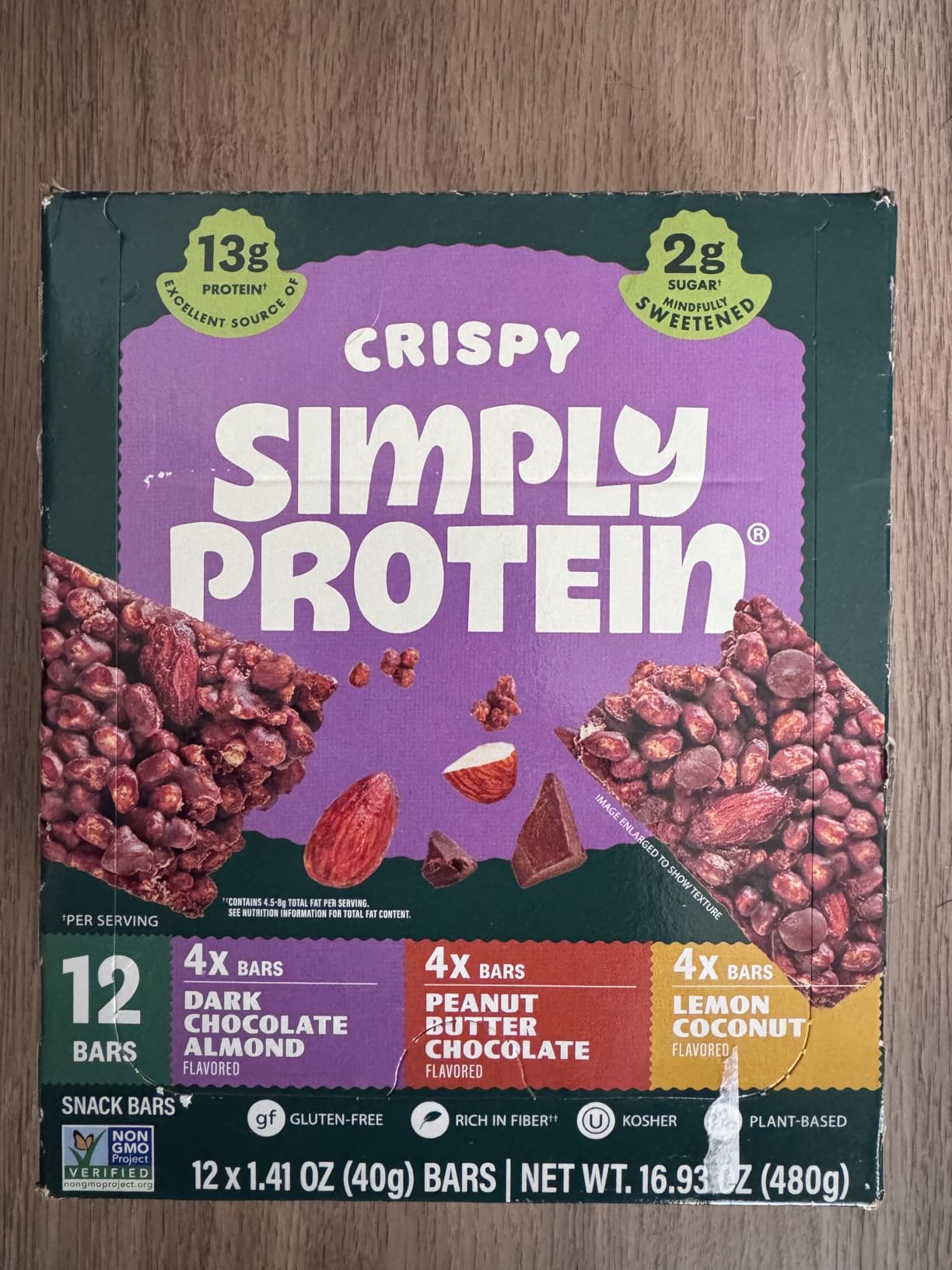 Simply Protein - Crispy Vegan Protein Bars Variety Pack, 3 Flavors - Plant Based, Protein Snacks - 13g Protein, 2g Sugar, 7g Fiber - Gluten Free, Non GMO, Kosher - 12 Bars customer photo 2