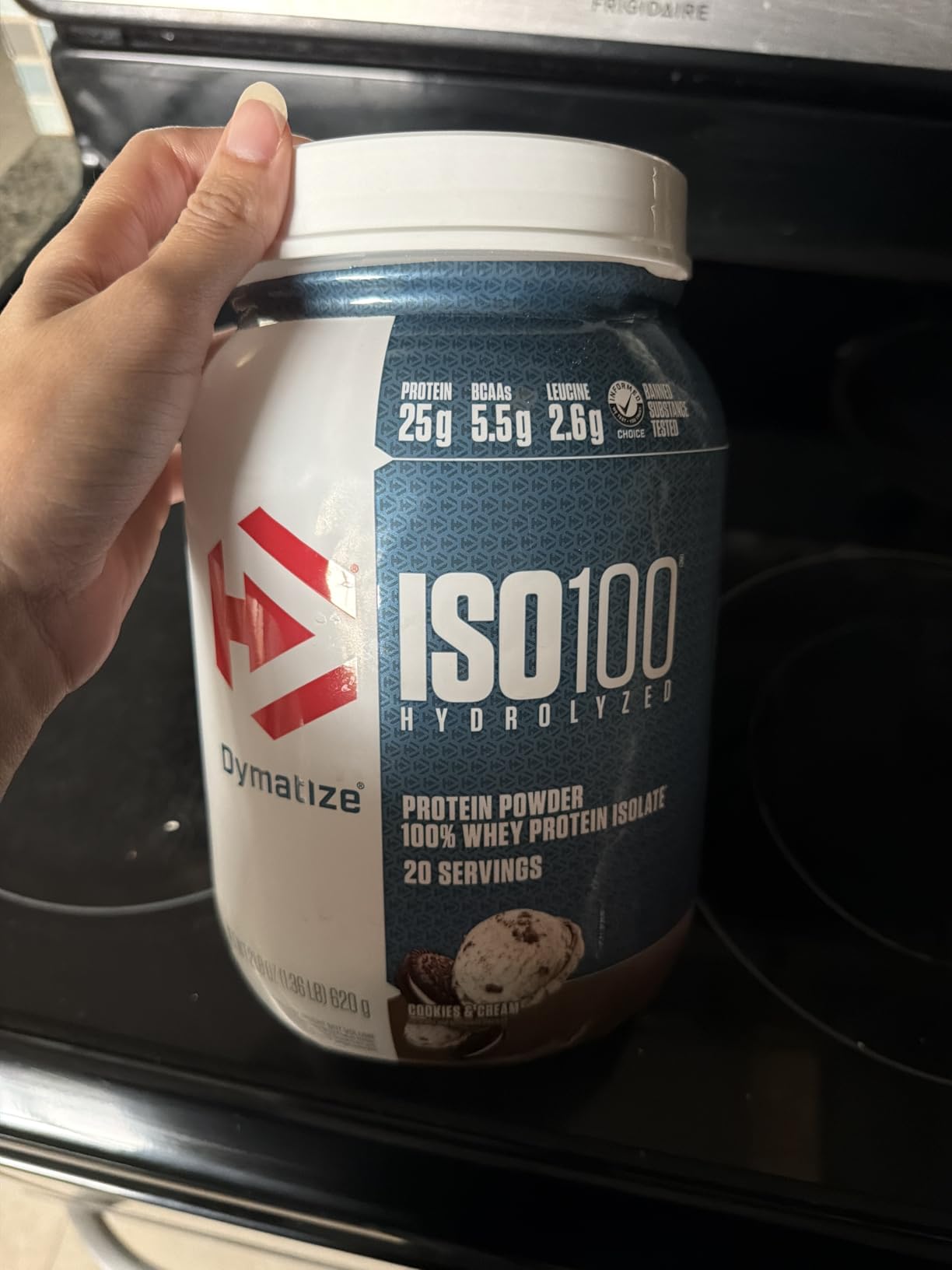 Dymatize ISO100 Whey Protein Powder Isolate, Cookies & Cream, 25g of Protein, 5.5g BCAAs, Gluten Free (20 Servings) customer photo 1