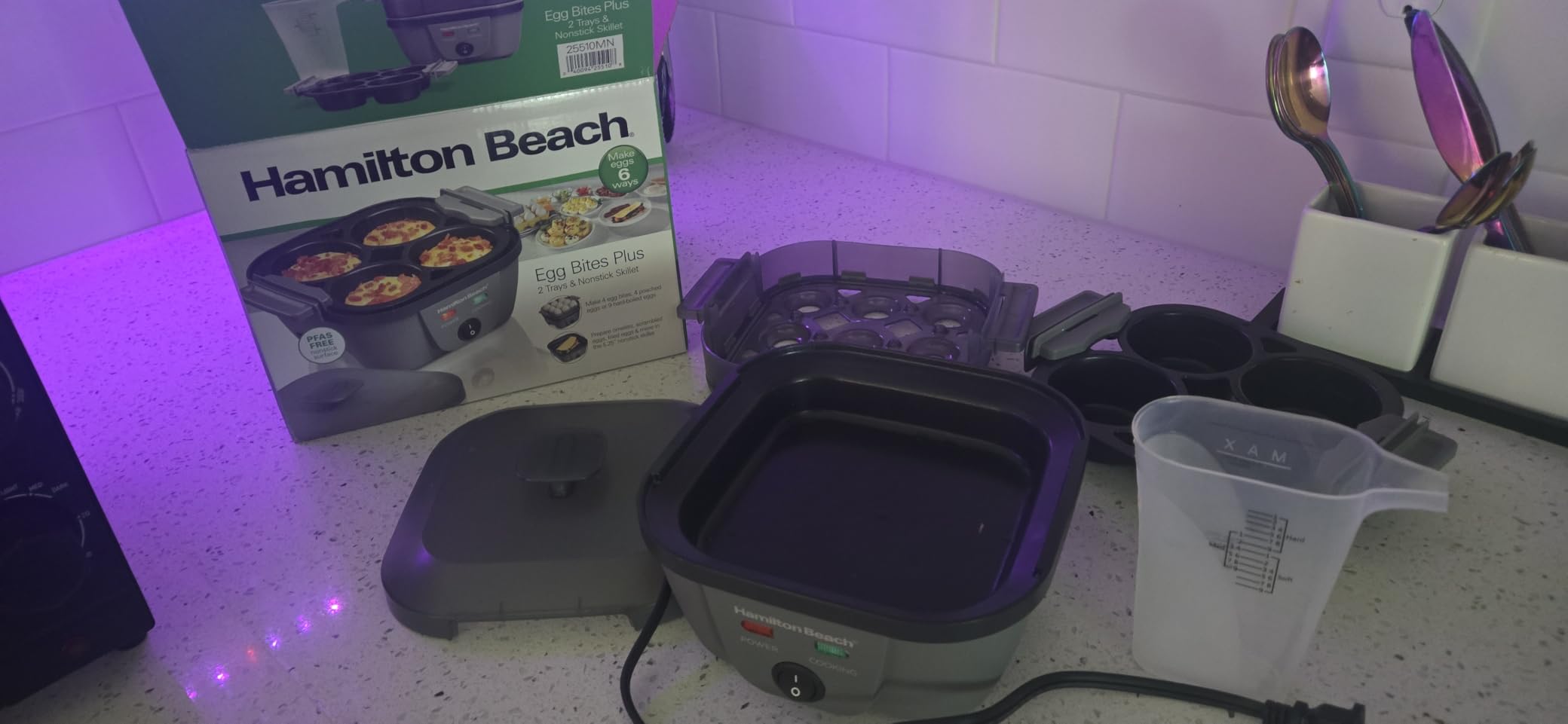 Hamilton Beach 6-in-1 Electric Egg Cooker for Hard Boiled Eggs, Sous Vide Style Egg Bite Maker and Poacher, 5.25