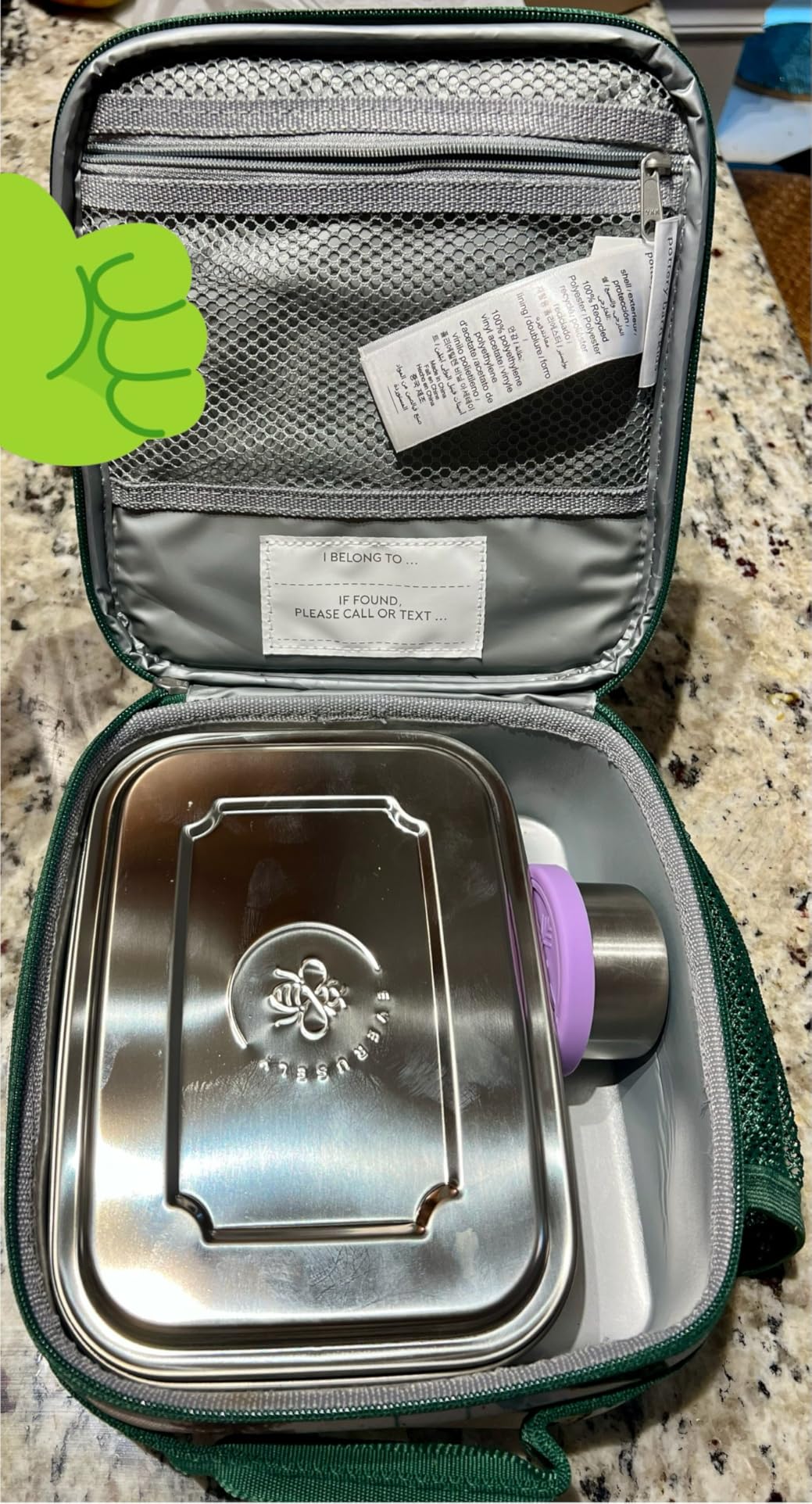 Everusely - Bento Box - Green, 27oz / 0.8 L - Stainless Steel Lunch Box with Leakproof Condiment Container - 3 Compartment Snack Organizer for On the Go Meals - Freezer & Dishwasher Safe customer photo 2