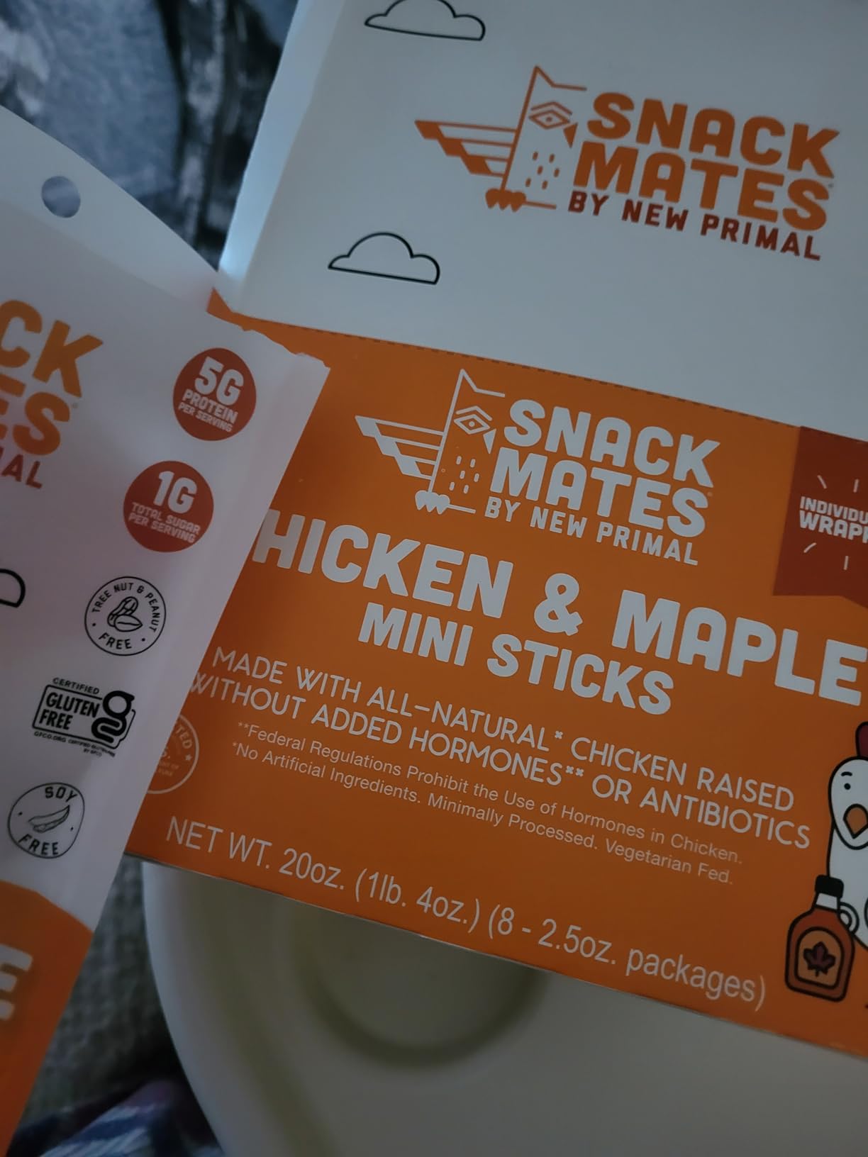 The New Primal Snack Mates Chicken & Maple Sticks, Gluten Free Healthy Snacks for Kids, Low Sugar High Protein Back to School Snacks, Mini Paleo Jerky Meat Stick, 5g Protein, 35 Calories, 15 Pack customer photo 1