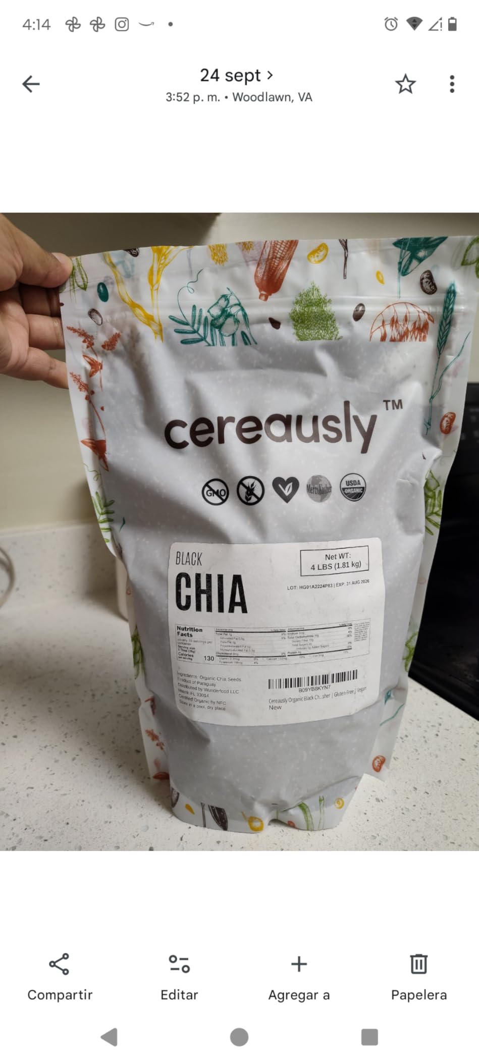 Organic Black Chia Seeds 4 lb Bulk - High Fiber Omega-3 Superfood, Non-GMO, Gluten Free, Vegan, Kosher, Whole Chia Seeds for Smoothies, Chia Pudding, Overnight Oats & Baking - Cereausly customer photo 2