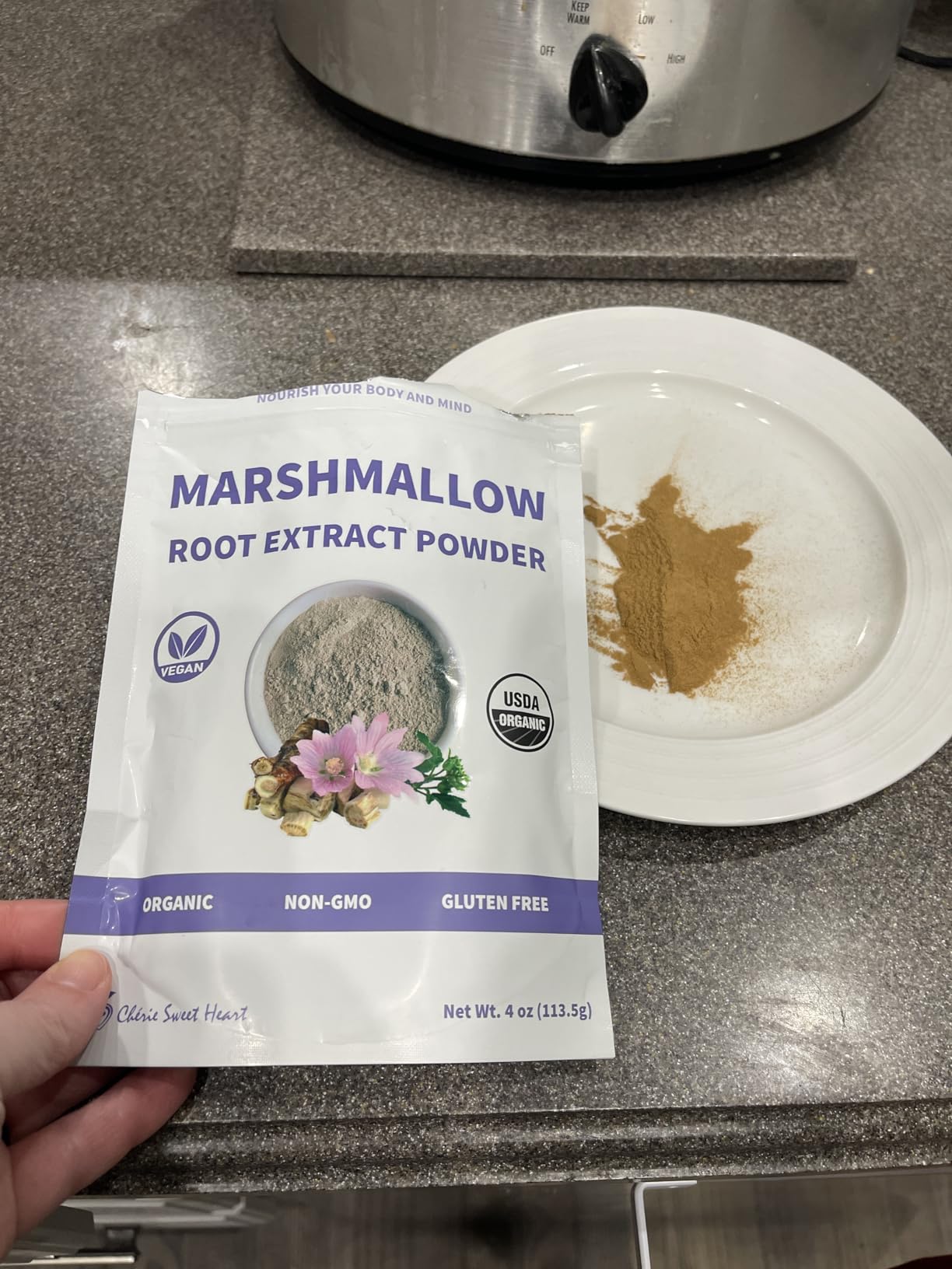 Cherie Sweet Heart USDA Organic Marshmallow Root Powder, Filler Free, Traditional Used, No GMOs, Vegan Friendly, 4 Ounces customer photo 1