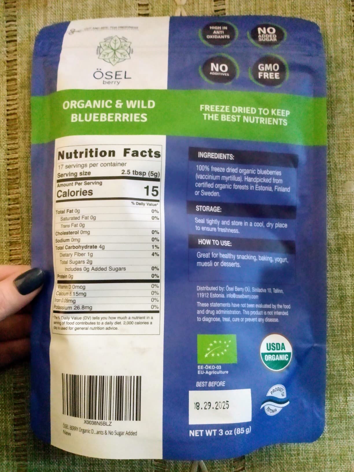 OSEL BERRY Organic Dried Blueberries - 100% Unsweetened Wild Blue Berries, Freeze Dried customer photo 2