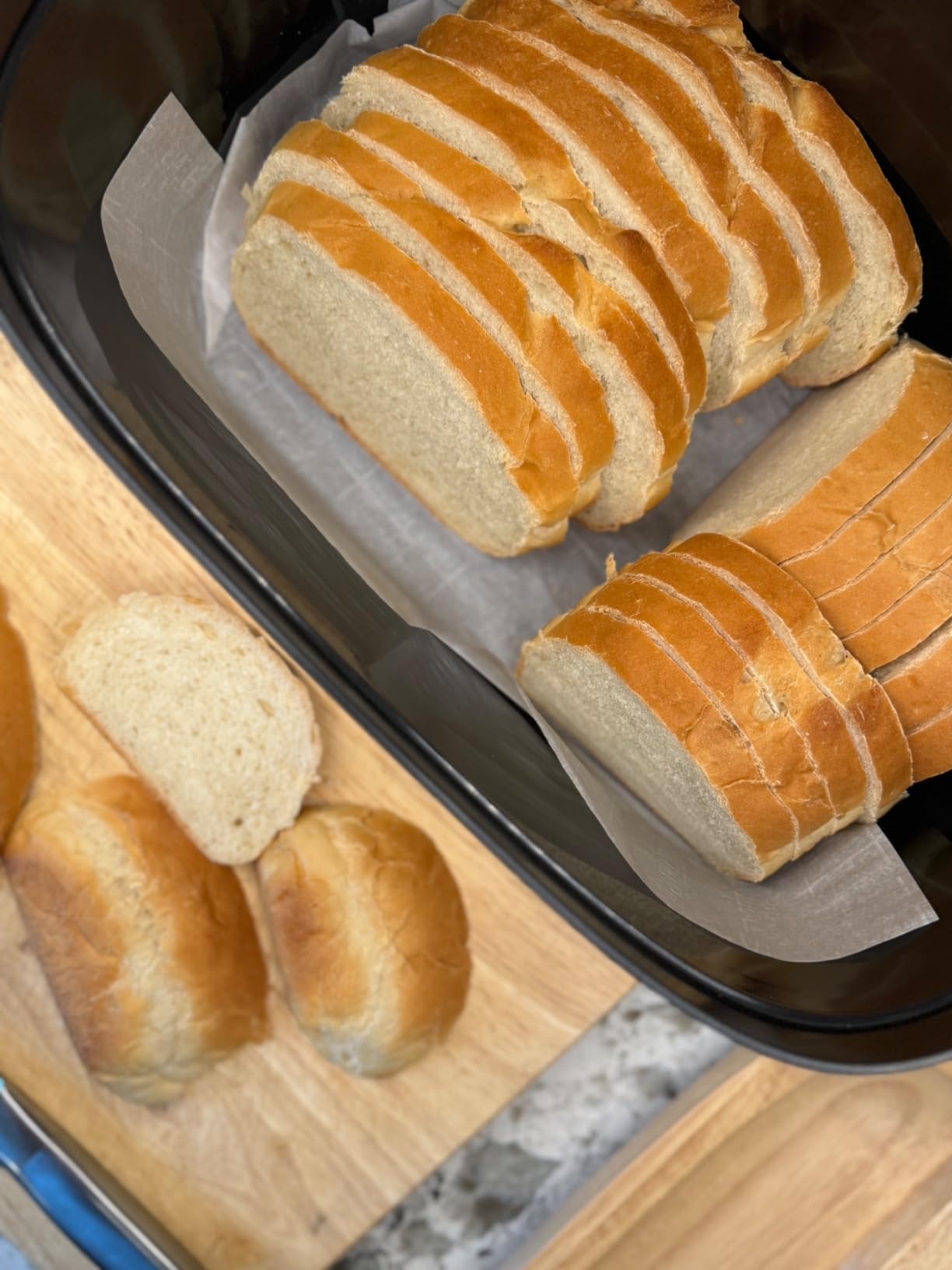 Sonder Los Angeles Union Large Bread Box | Fits Full Sourdough Loaves and More | Breadbox with Cutting Board | Homemade Bread Bin Storage Container | 14.25x9.25x7 in | Blue Green customer photo 1