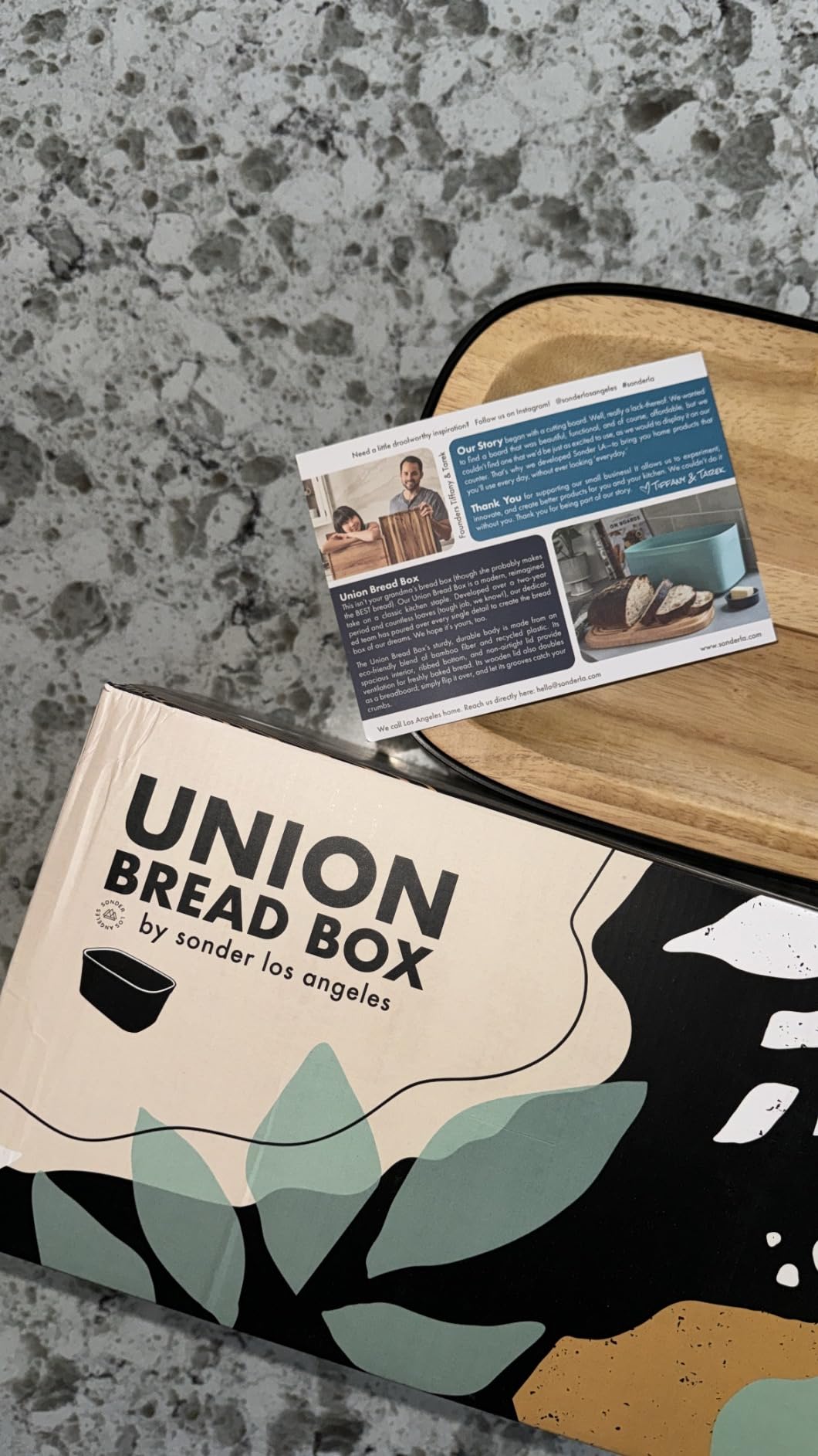 Sonder Los Angeles Union Large Bread Box | Fits Full Sourdough Loaves and More | Breadbox with Cutting Board | Homemade Bread Bin Storage Container | 14.25x9.25x7 in | Blue Green customer photo 2