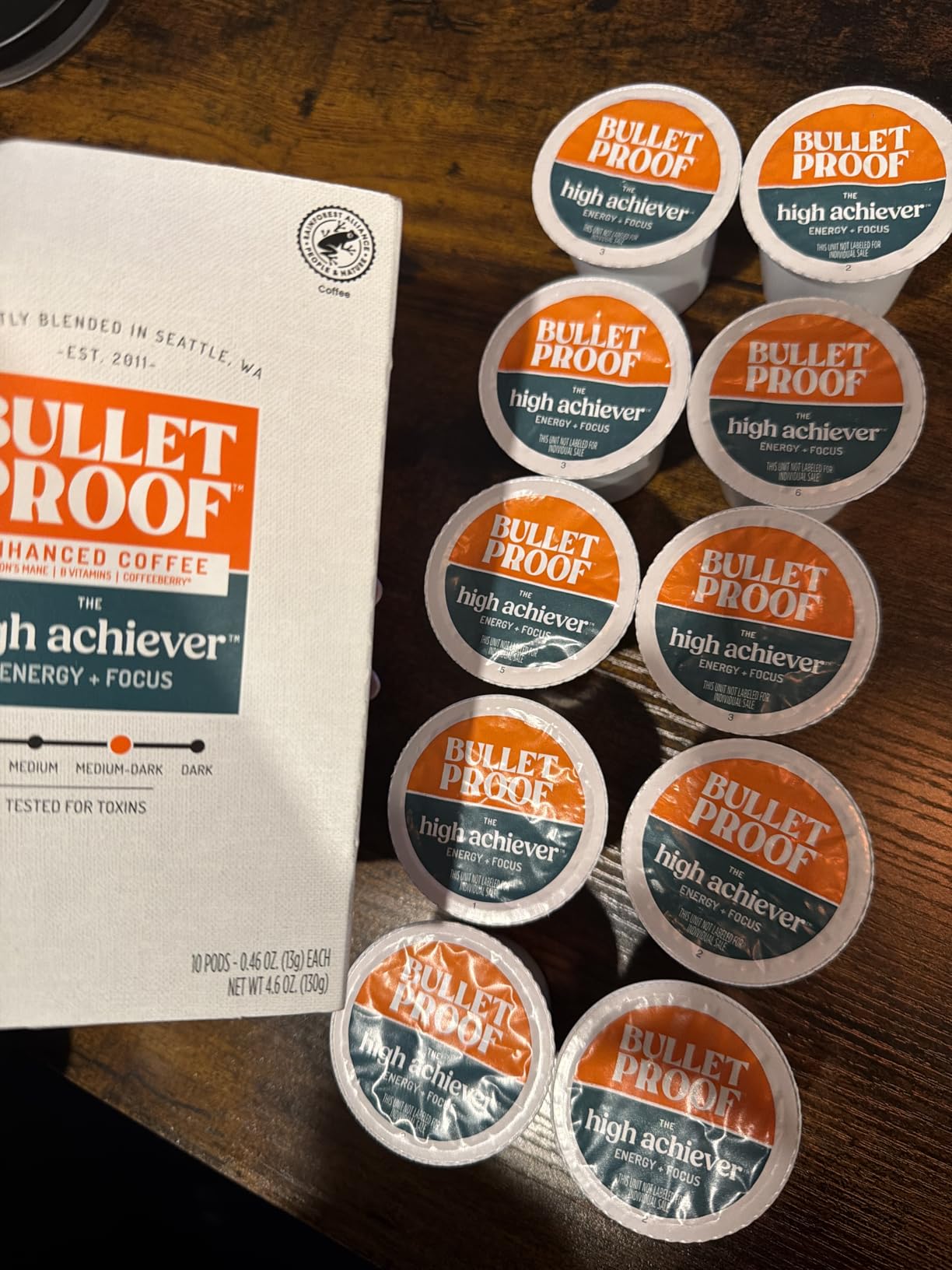 Bulletproof High Achiever Single-Serve Pods, 10 count, Medium-Dark Roast Enhanced Coffee with Lion's Mane Mushroom, B Vitamins, and Adaptogens for Energy and Focus customer photo 1