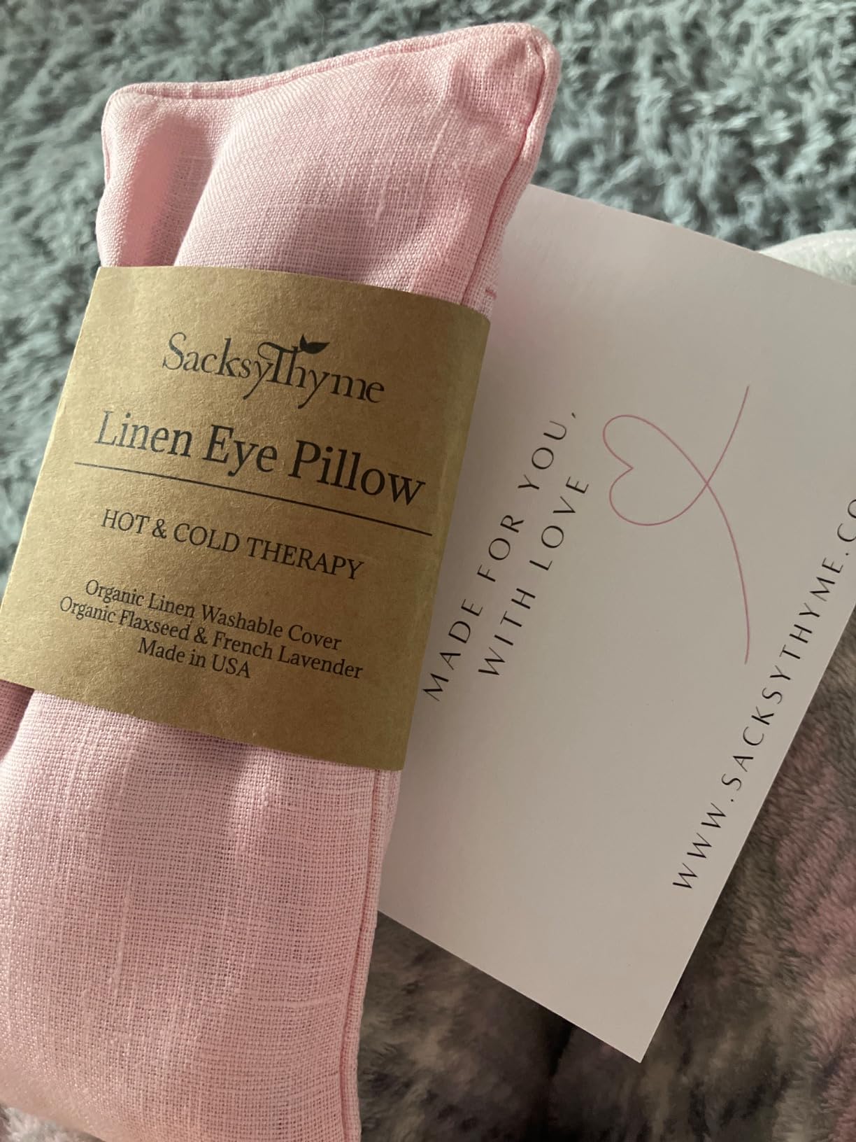 Sacksy Thyme Organic Linen Eye Pillow - Lavender & Flaxseed for Relaxation, Yoga, Stress Relief - Microwavable Heating Pad & Cool Compress - Made in USA - Gifts for Meditation customer photo 2