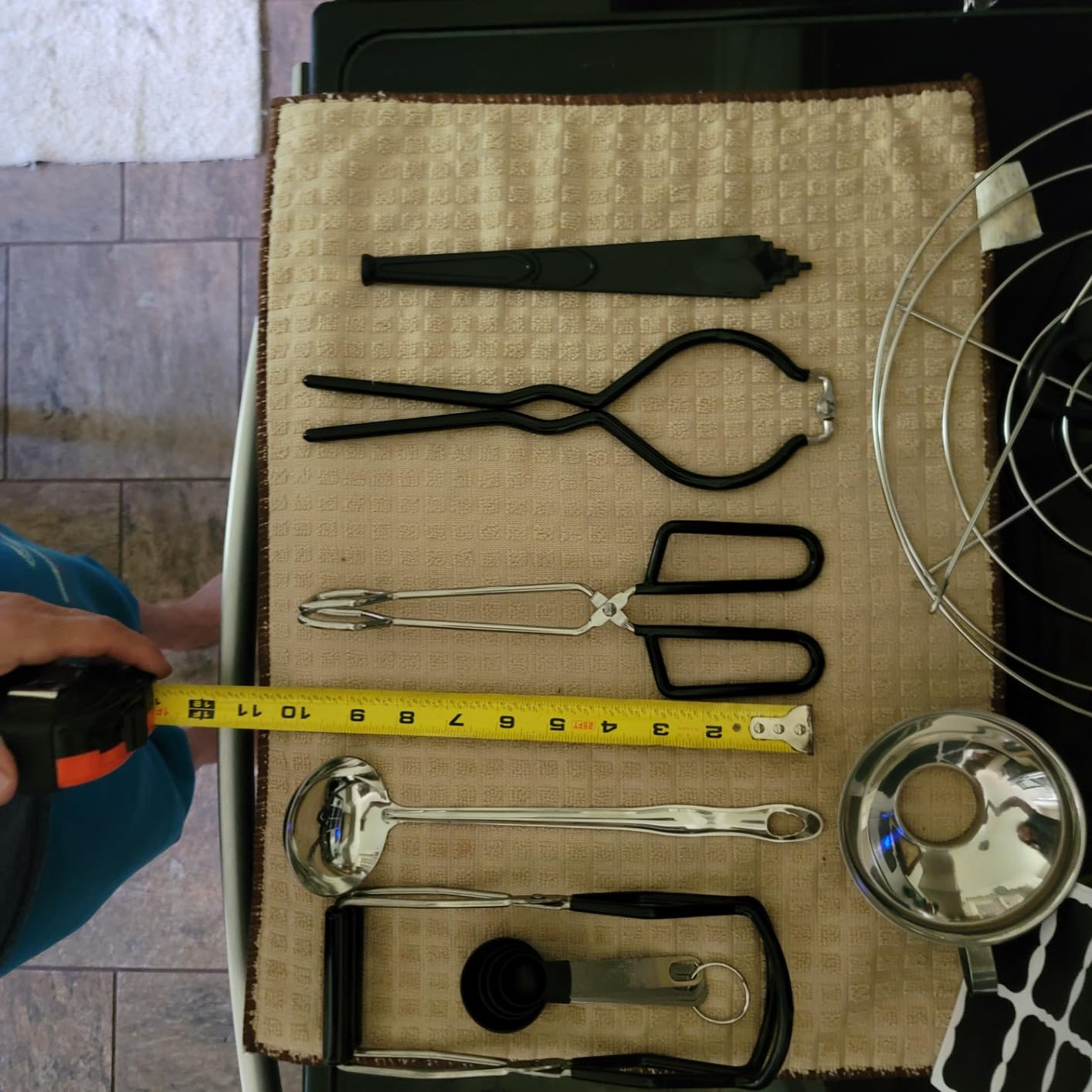 Canning Supplies Starter Kit, Stainless Steel Canning Set Tools: Rack, Ladle, Measuring Spoons, Funnel, Tongs, Jar Lifter, Lid Lifter & Accessories for Canner/Pot, Beginner, Home Canning Kit - Black customer photo 2